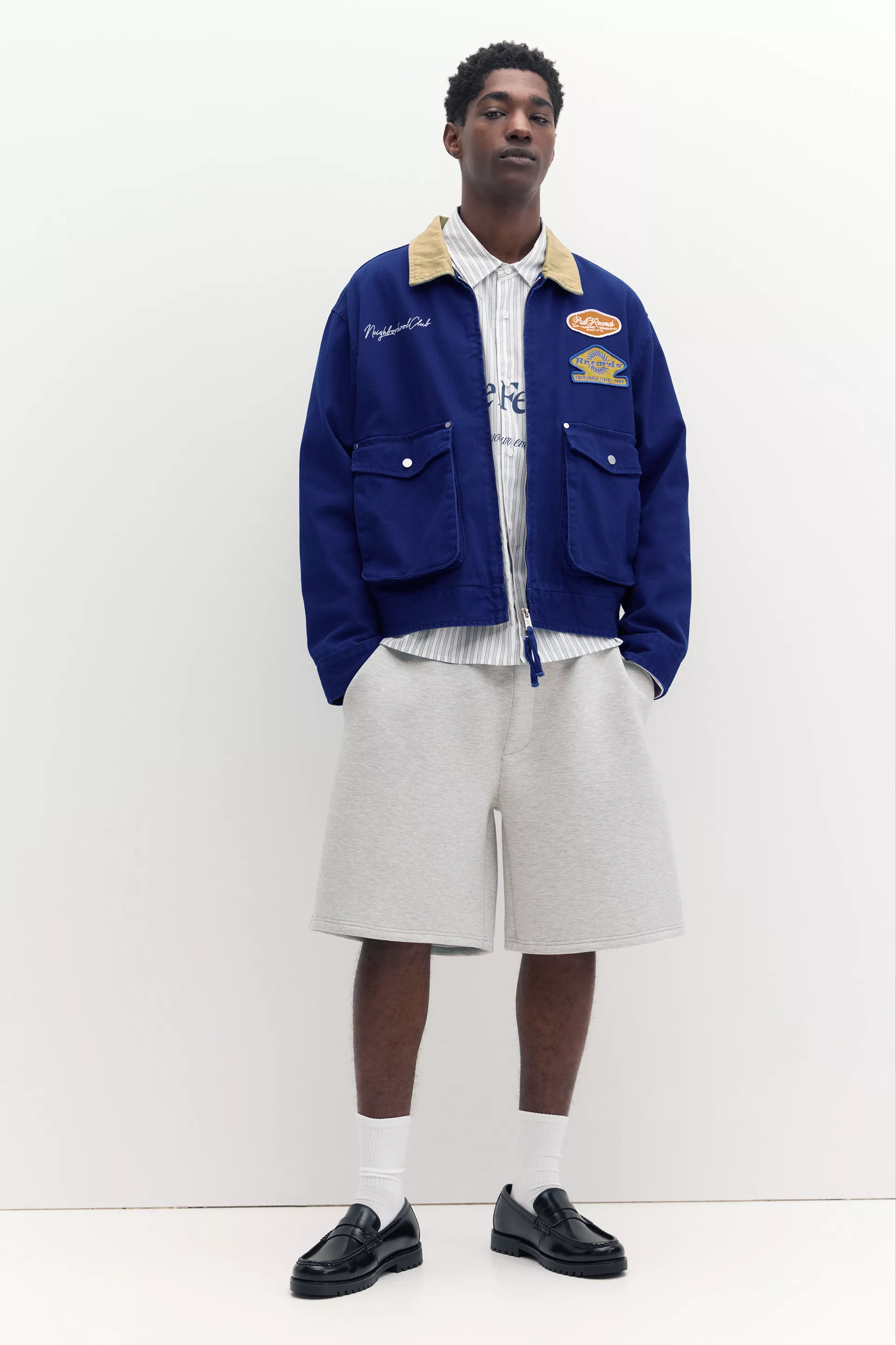 Jacket with combined collar and patches — Blue
