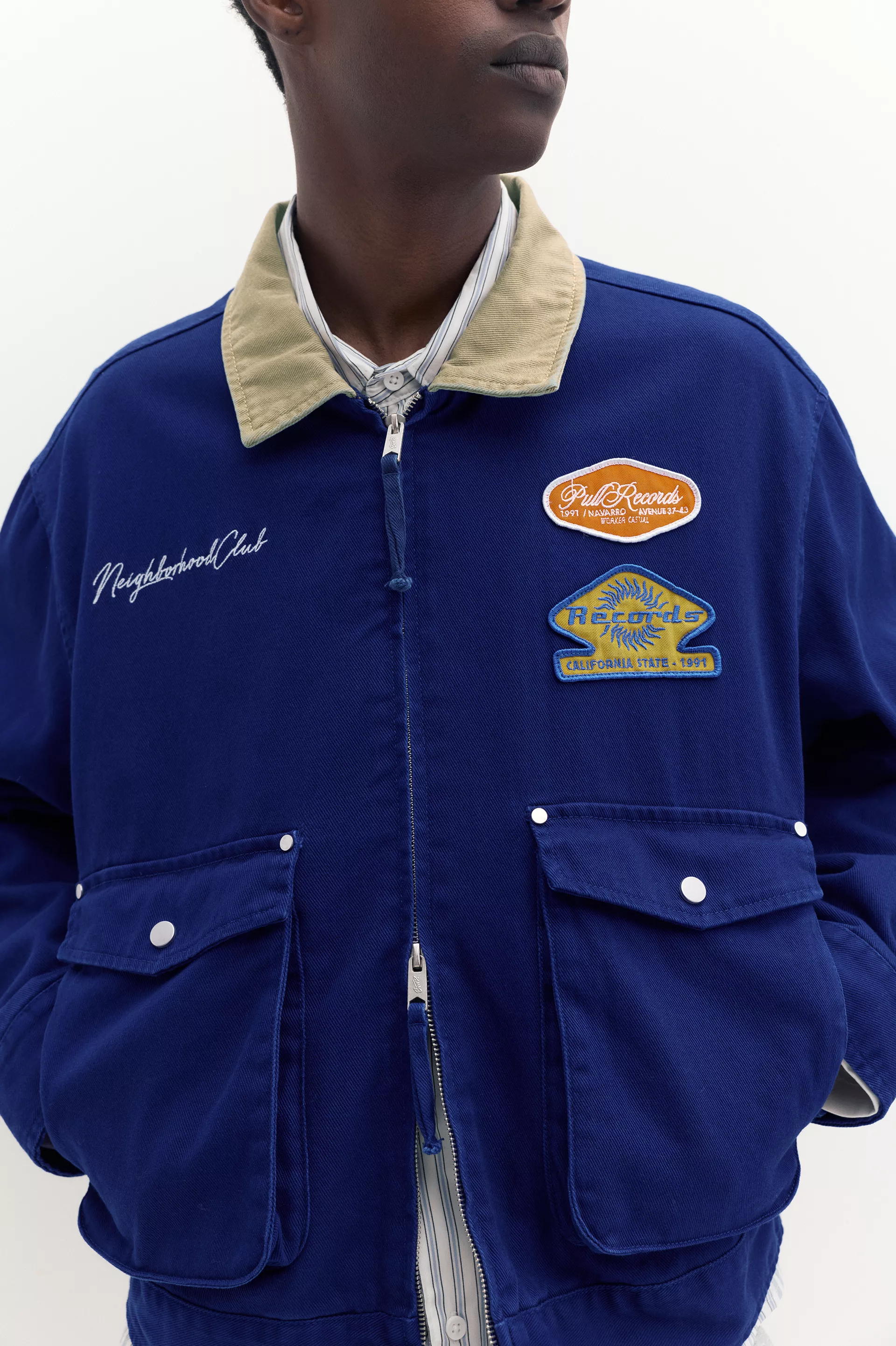 Jacket with combined collar and patches — Blue