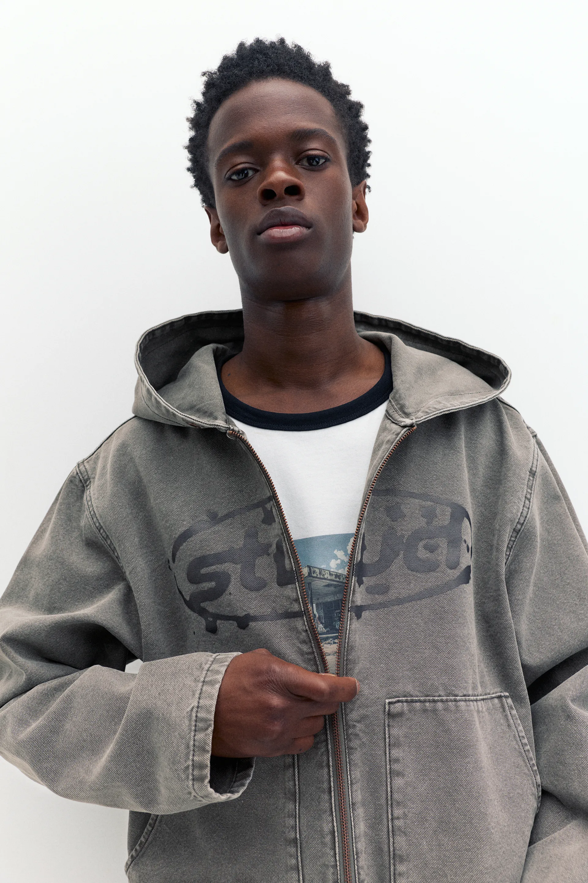 STWD Hooded Zip Jacket — Dark grey