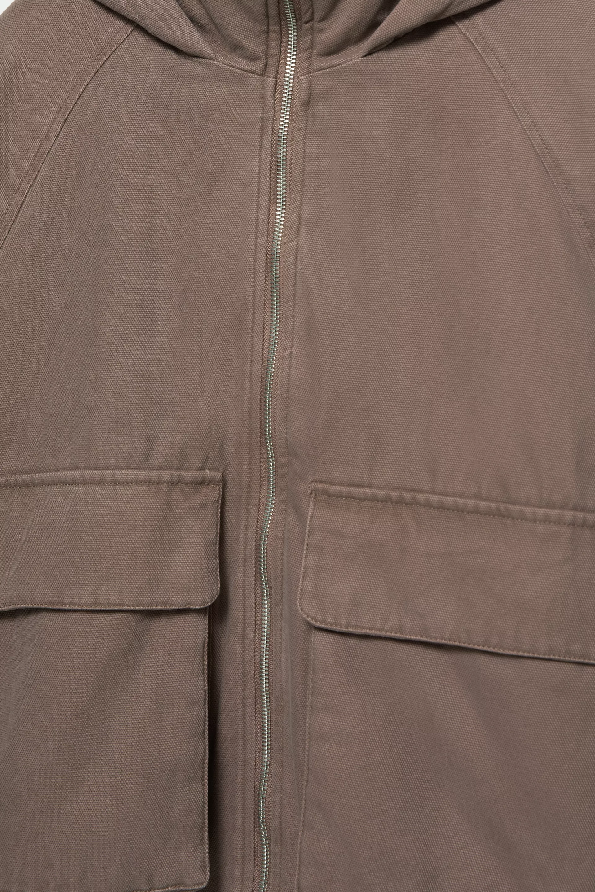 Embroidered Worker Hood Jacket — Pale brown