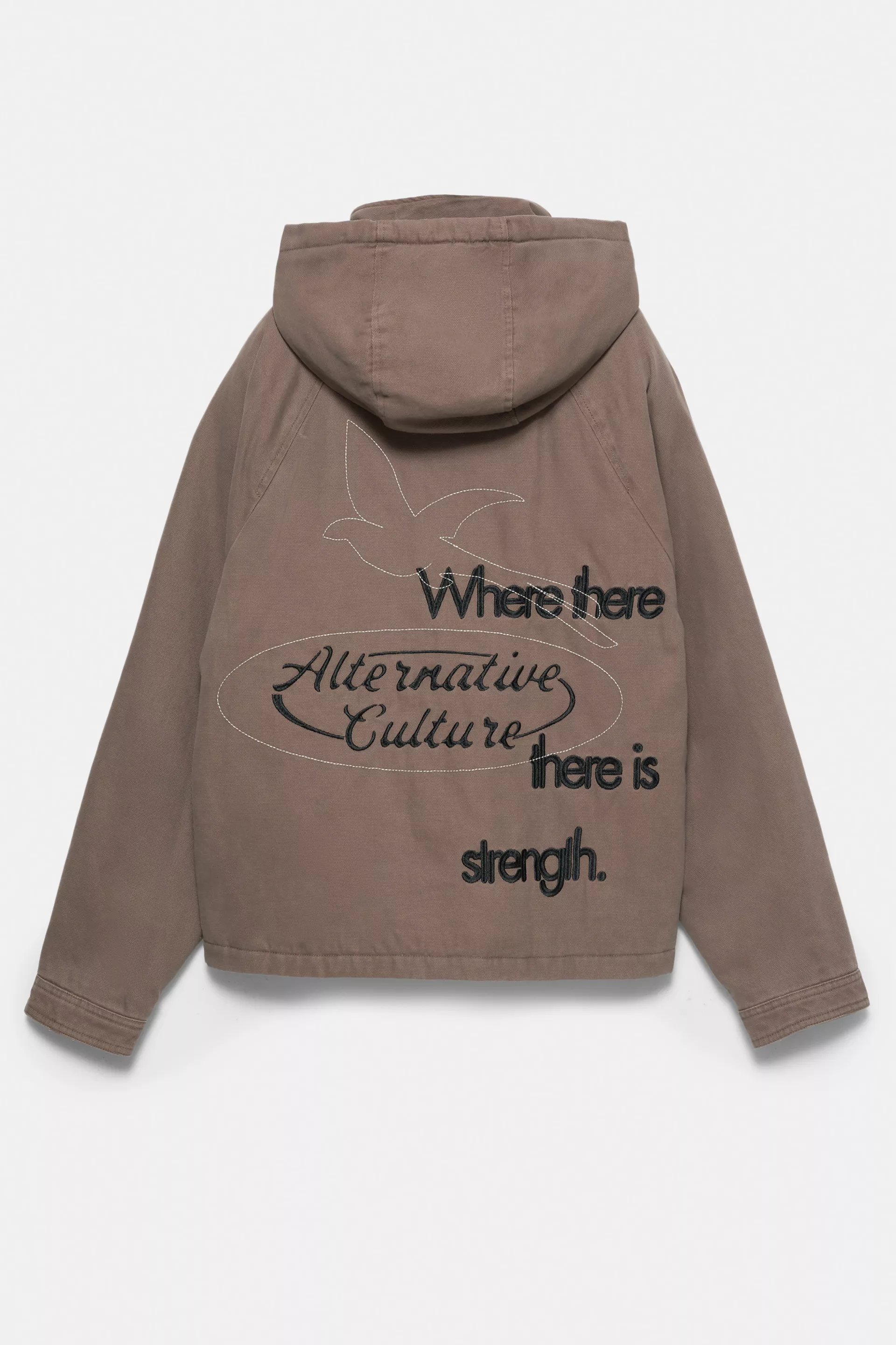 Embroidered Worker Hood Jacket — Pale brown
