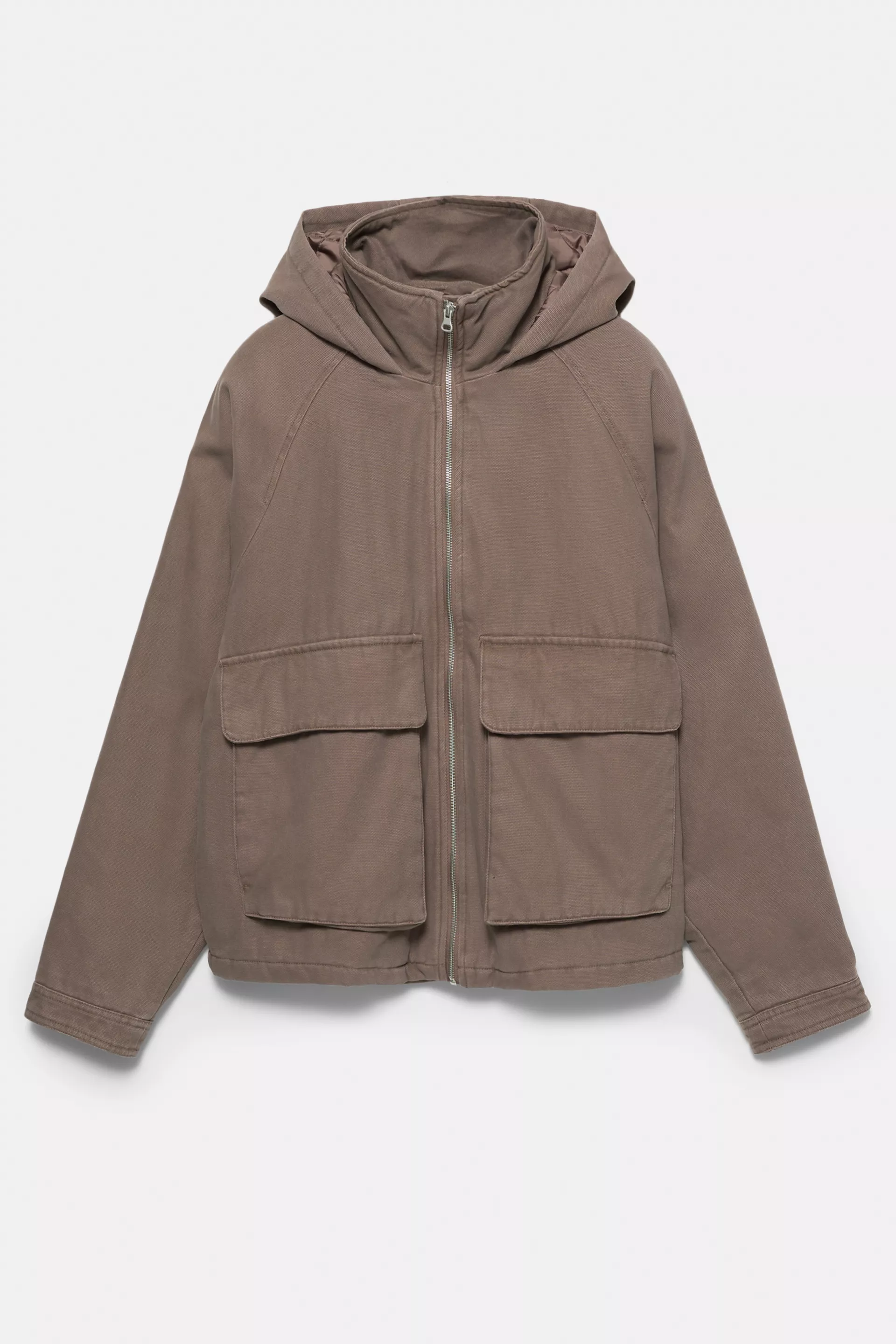 Embroidered Worker Hood Jacket — Pale brown
