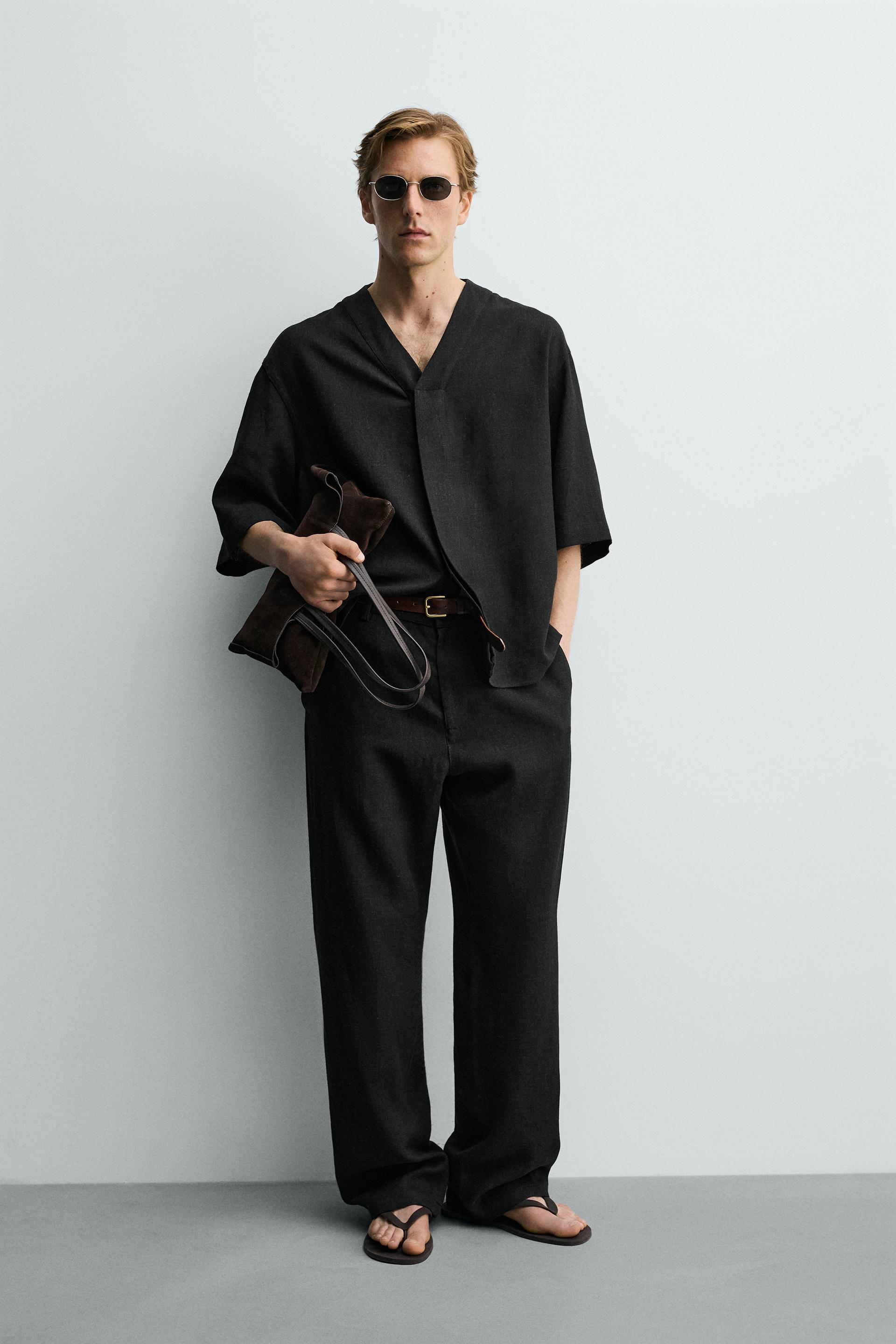Zara Relaxed Fit Viscose Hemp Trouser — Black