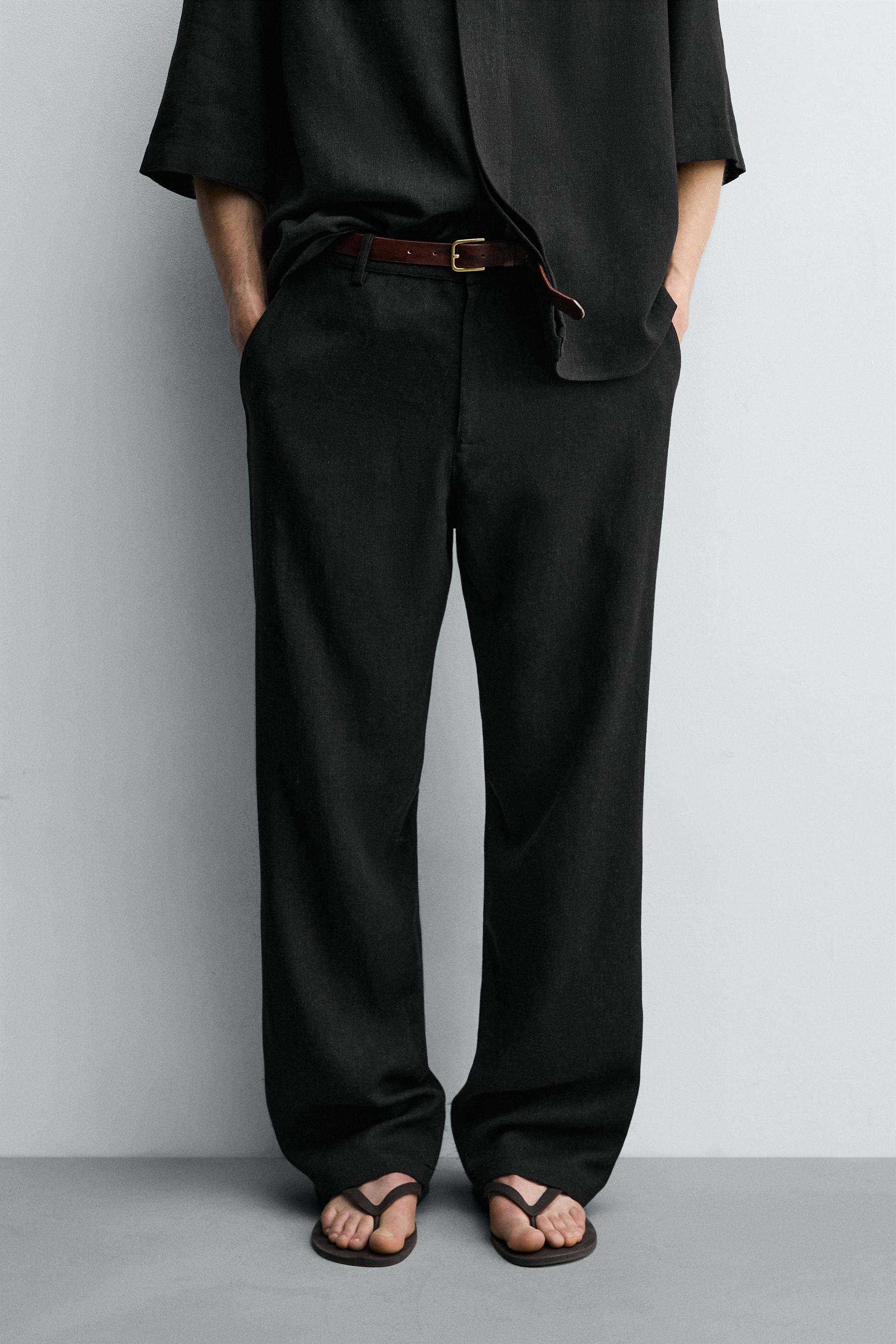 Zara Relaxed Fit Viscose Hemp Trouser — Black