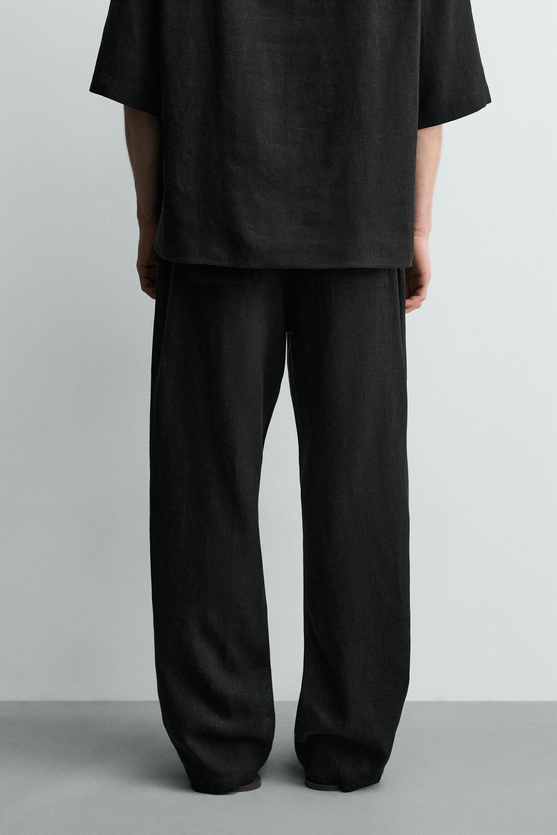 Zara Relaxed Fit Viscose Hemp Trouser — Black