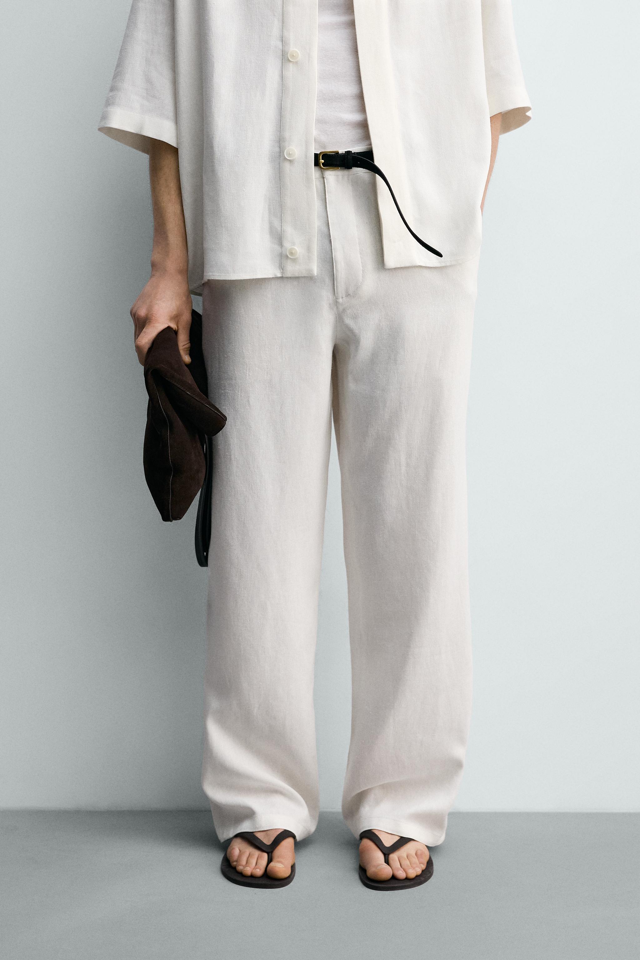 Zara Relaxed Fit Viscose Hemp Trouser — White