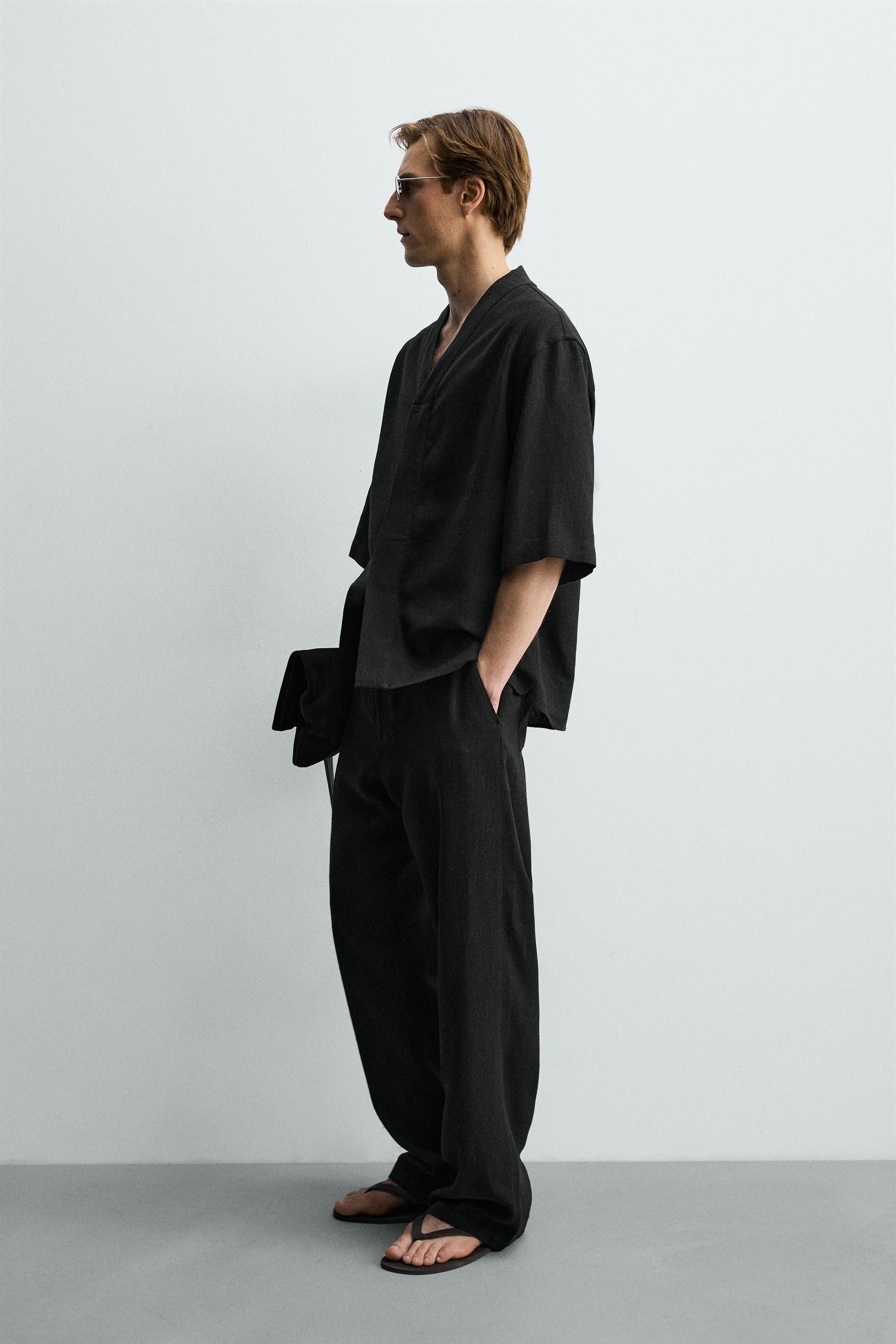 Zara Relaxed Fit Viscose Hemp Trouser — Black