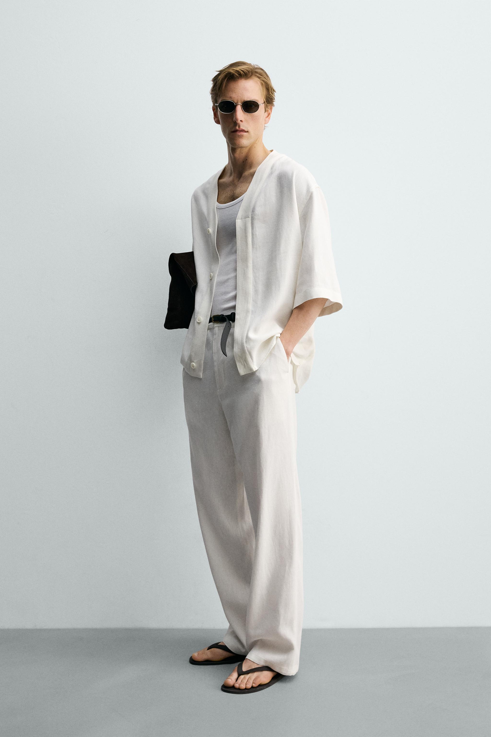 Zara Relaxed Fit Viscose Hemp Trouser — White