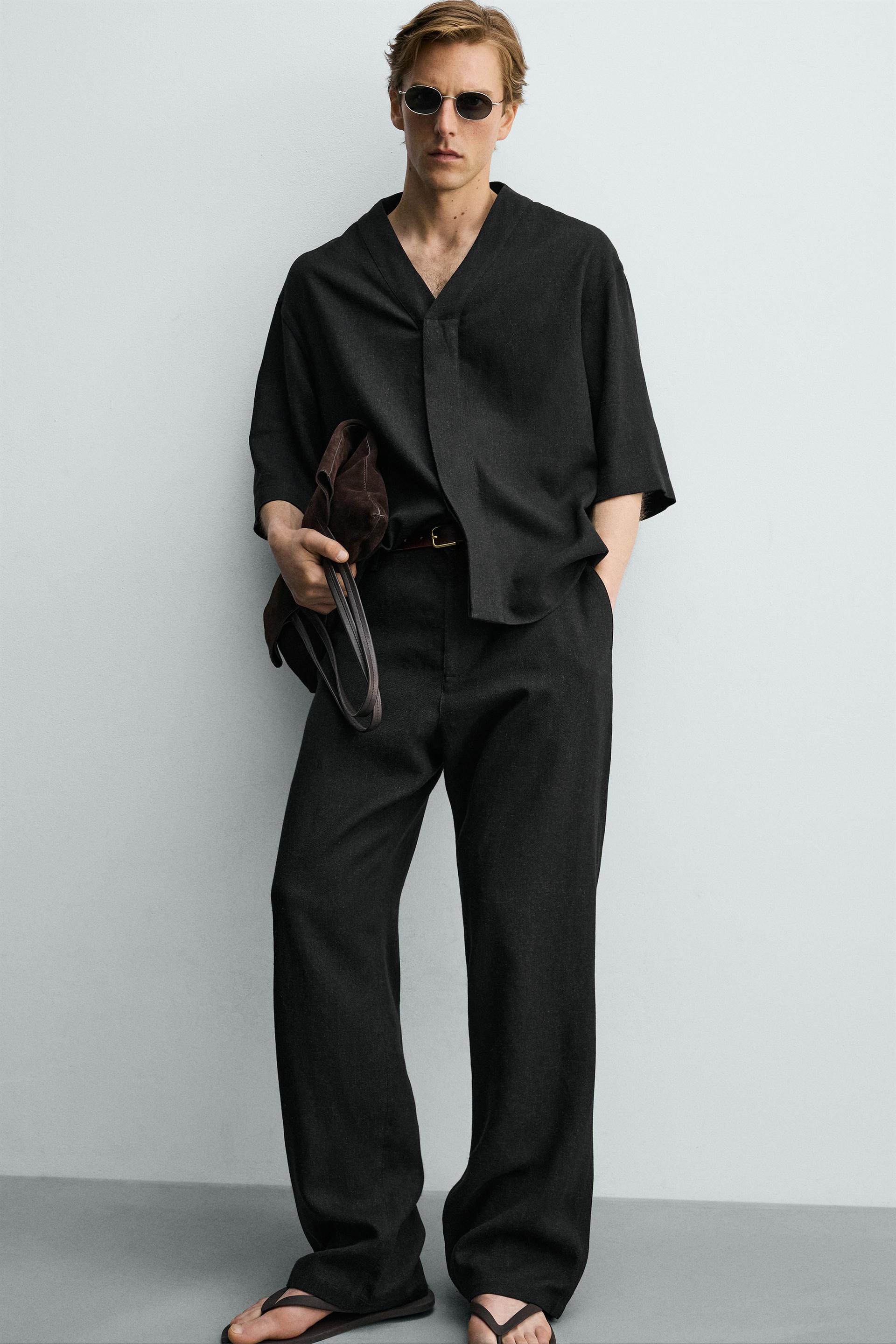 Zara Relaxed Fit Viscose Hemp Trouser — Black