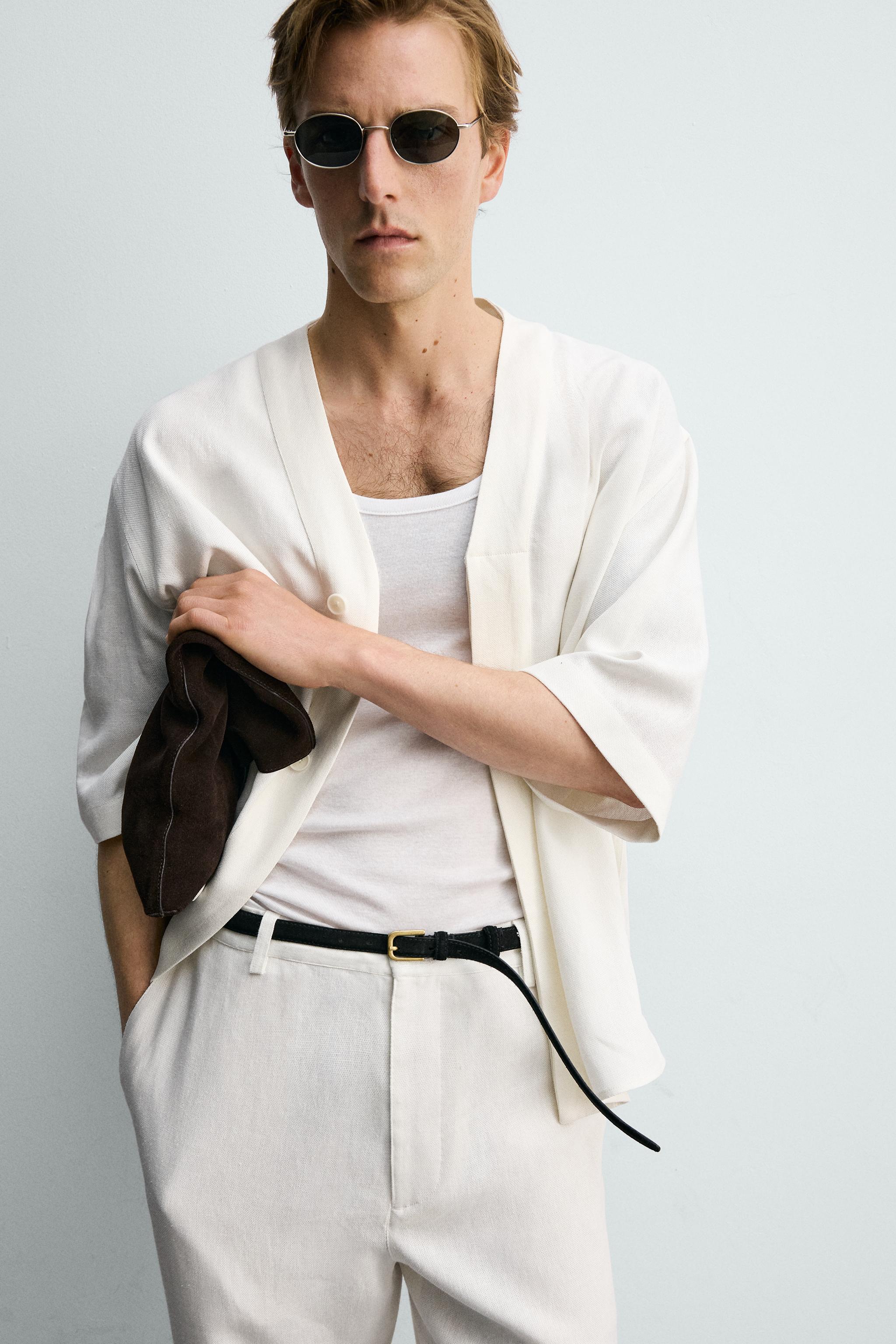 Zara Relaxed Fit Viscose Hemp Trouser — White
