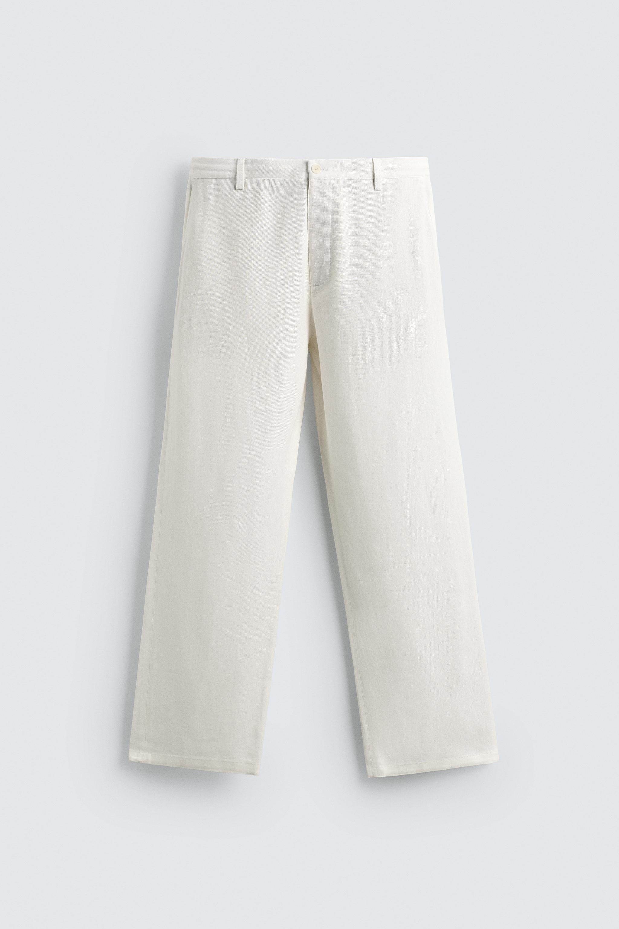 Zara Relaxed Fit Viscose Hemp Trouser — White