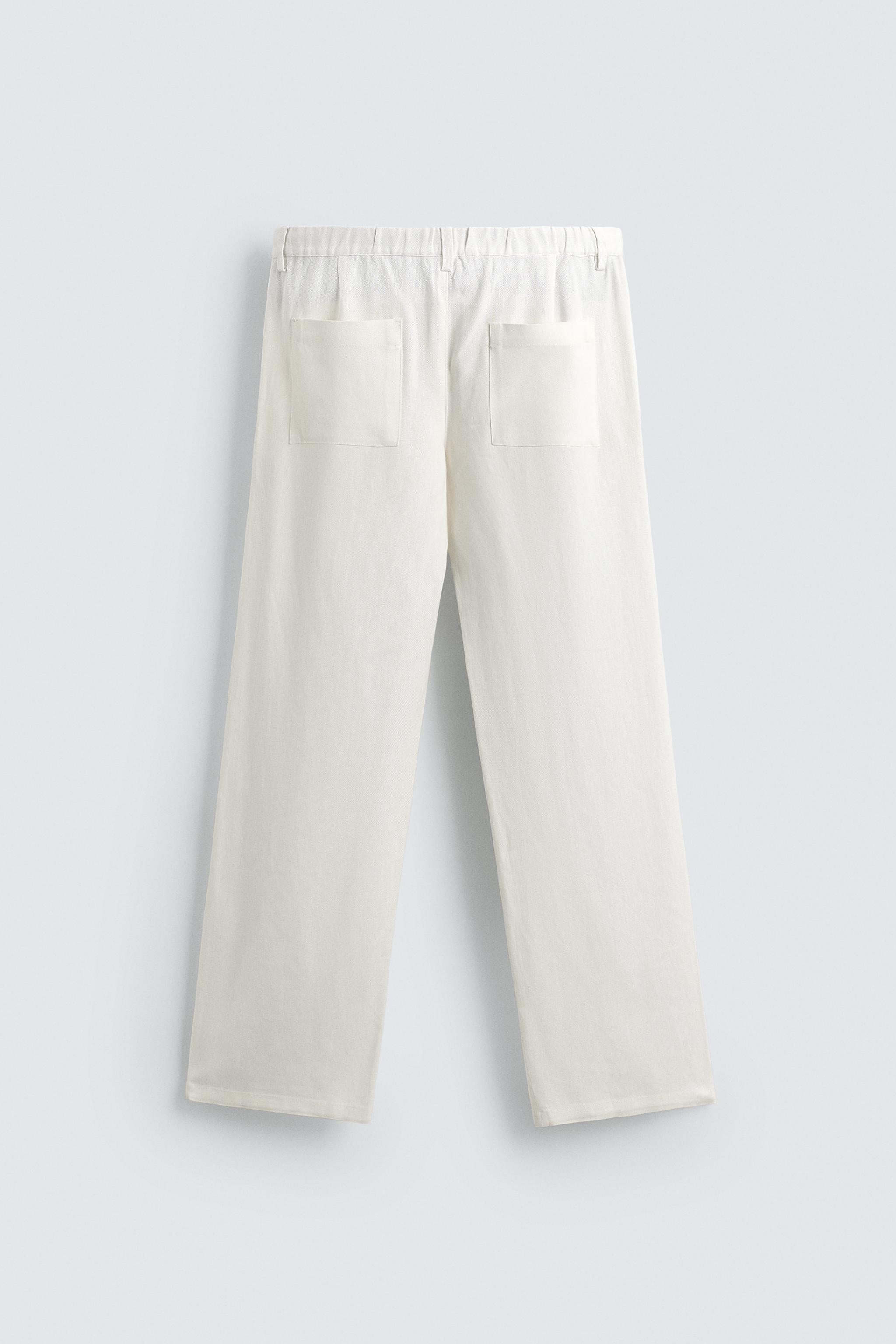 Zara Relaxed Fit Viscose Hemp Trouser — White