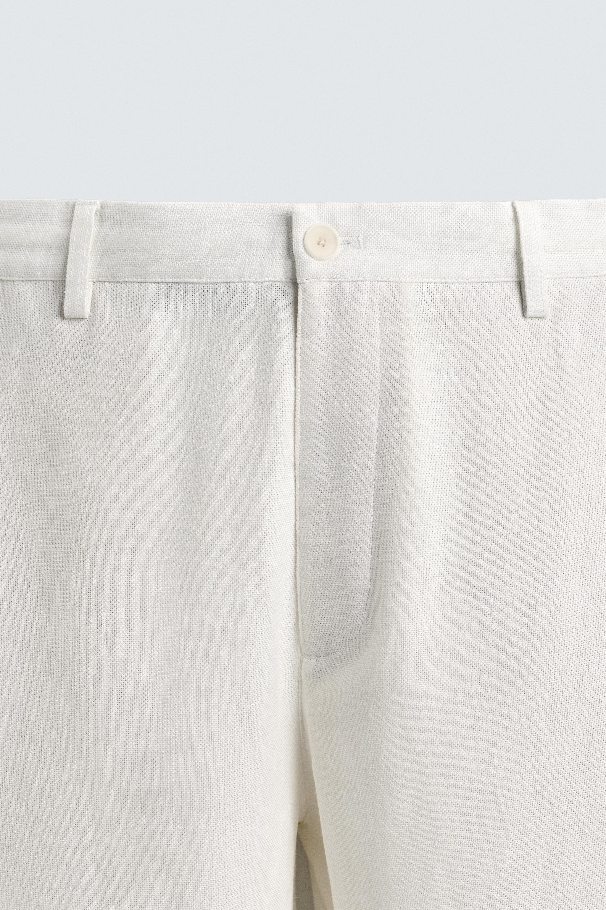 Zara Relaxed Fit Viscose Hemp Trouser — White