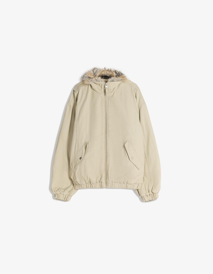 Bershka Padded Zip Jacket — Cream