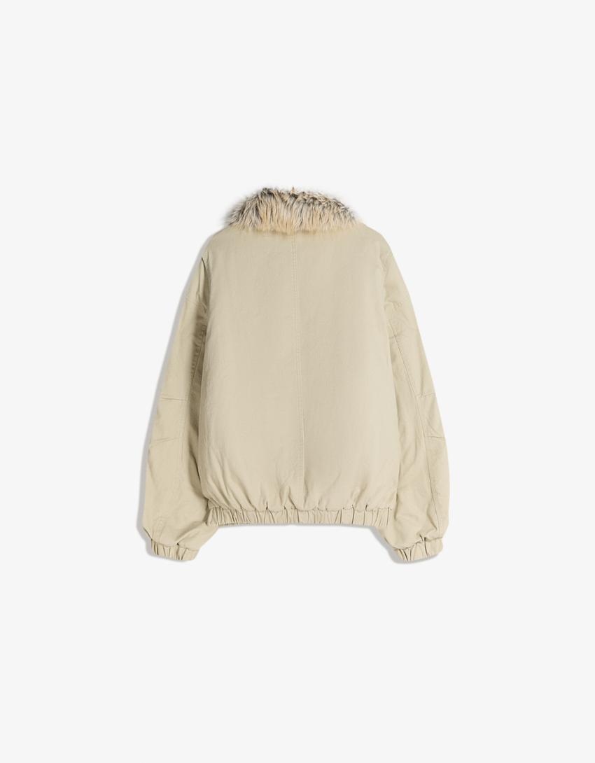 Bershka Padded Zip Jacket — Cream
