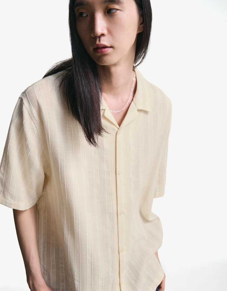 Bershka Rustic Short Sleeve Shirt — Ivory