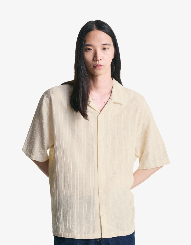 Bershka Rustic Short Sleeve Shirt — Ivory