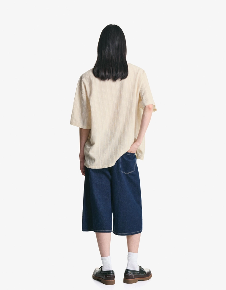 Bershka Rustic Short Sleeve Shirt — Ivory
