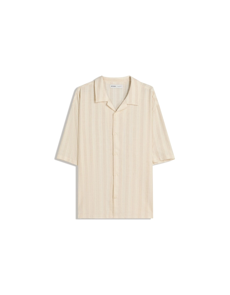 Bershka Rustic Short Sleeve Shirt — Ivory