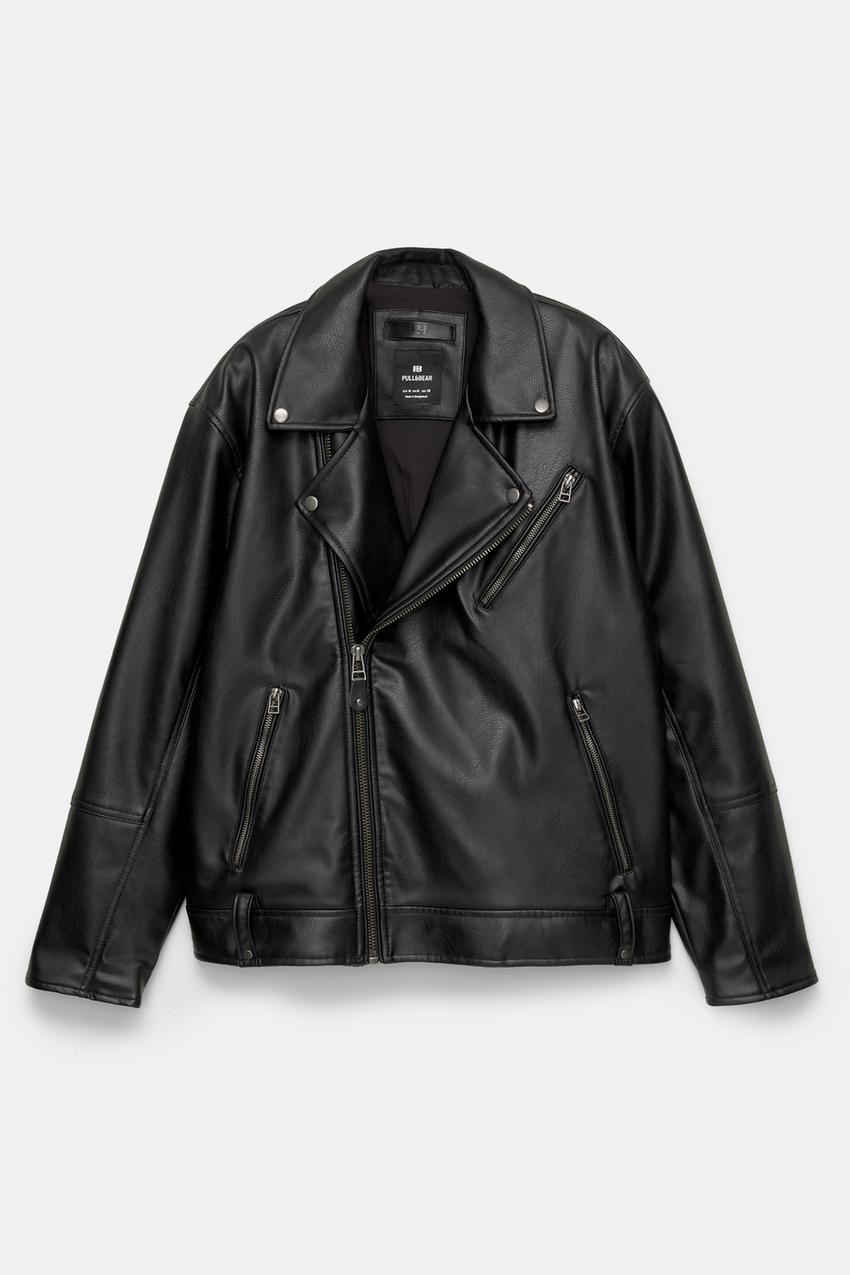 Pull&Bear Leather Biker Jacket — black