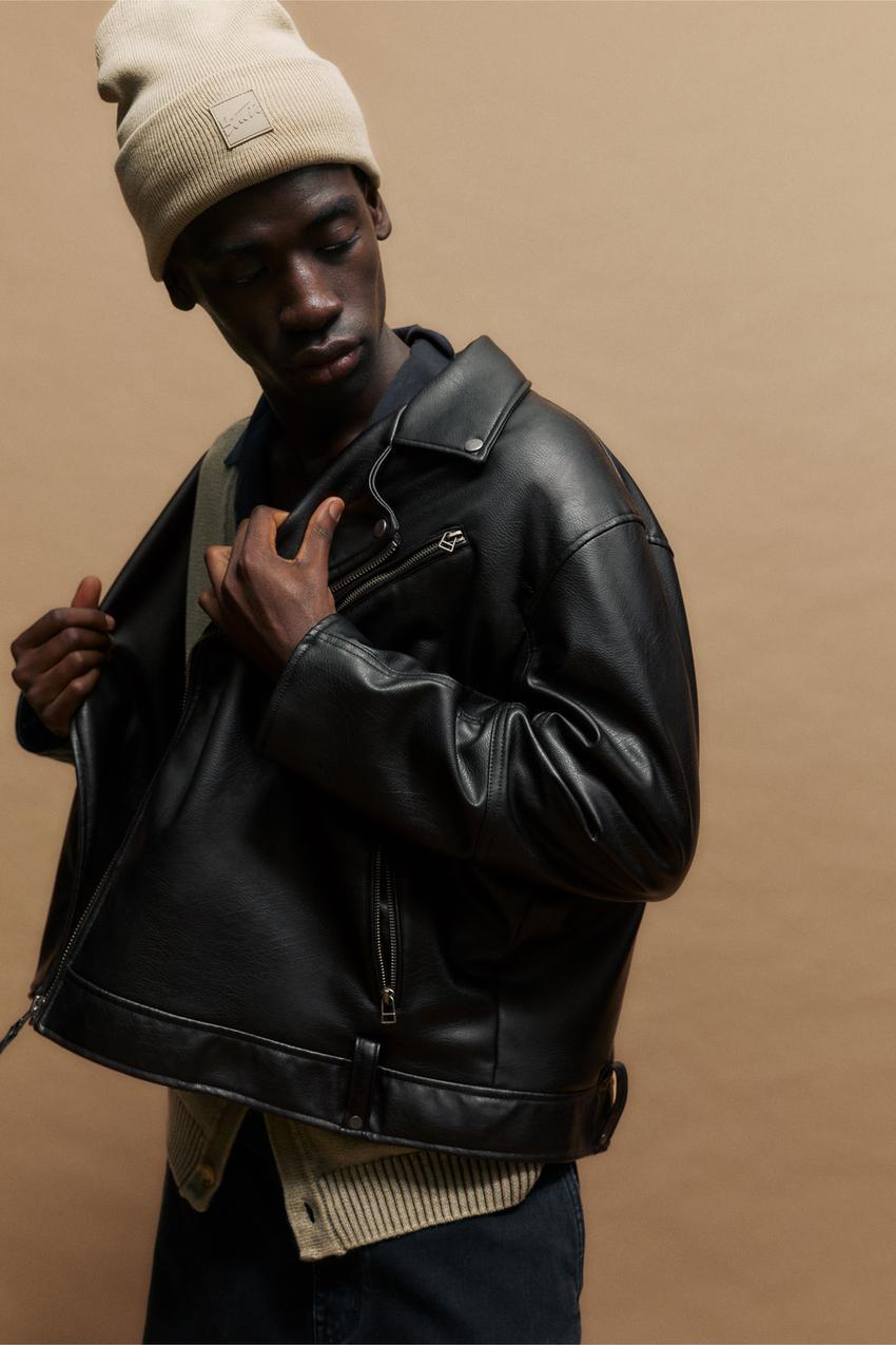 Pull&Bear Leather Biker Jacket — black