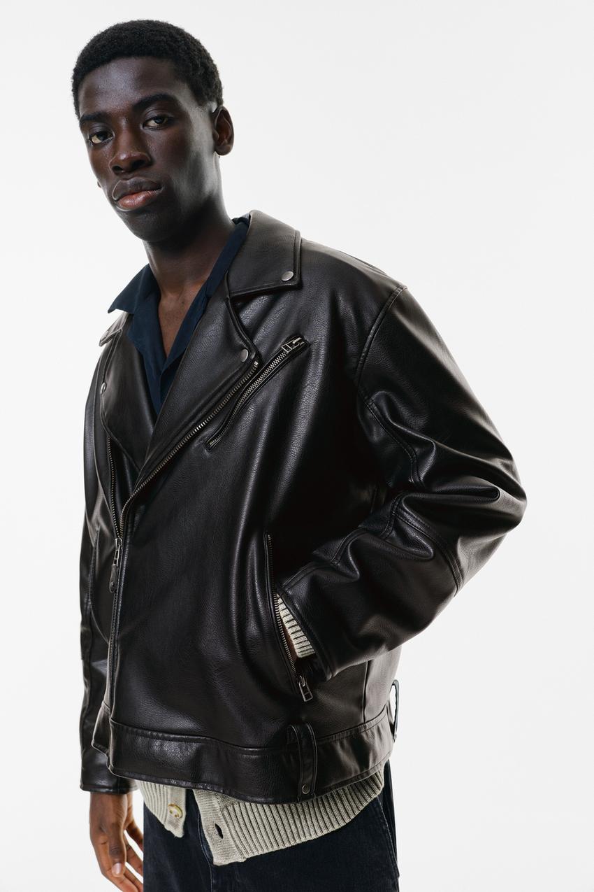 Pull&Bear Leather Biker Jacket — black