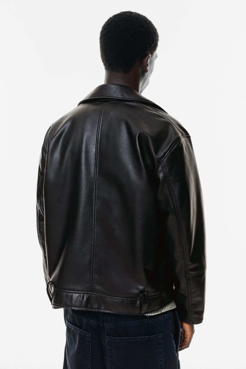Pull&Bear Leather Biker Jacket — black