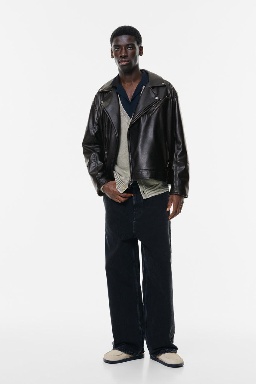 Pull&Bear Leather Biker Jacket — black