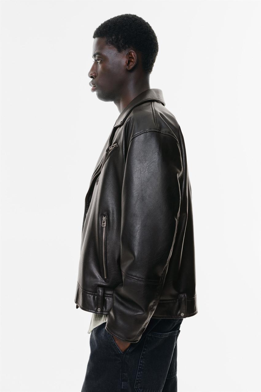 Pull&Bear Leather Biker Jacket — black