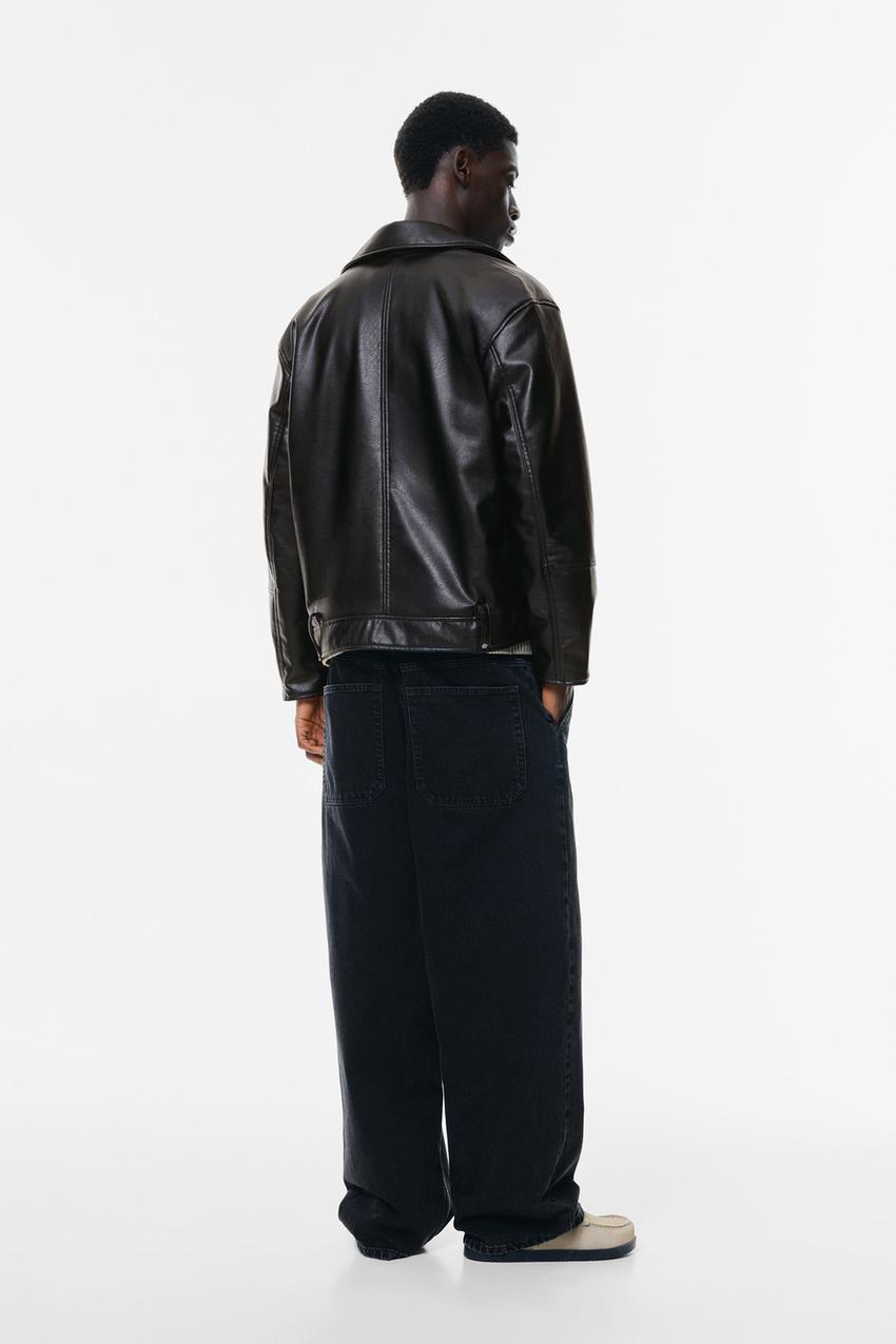 Pull&Bear Leather Biker Jacket — black