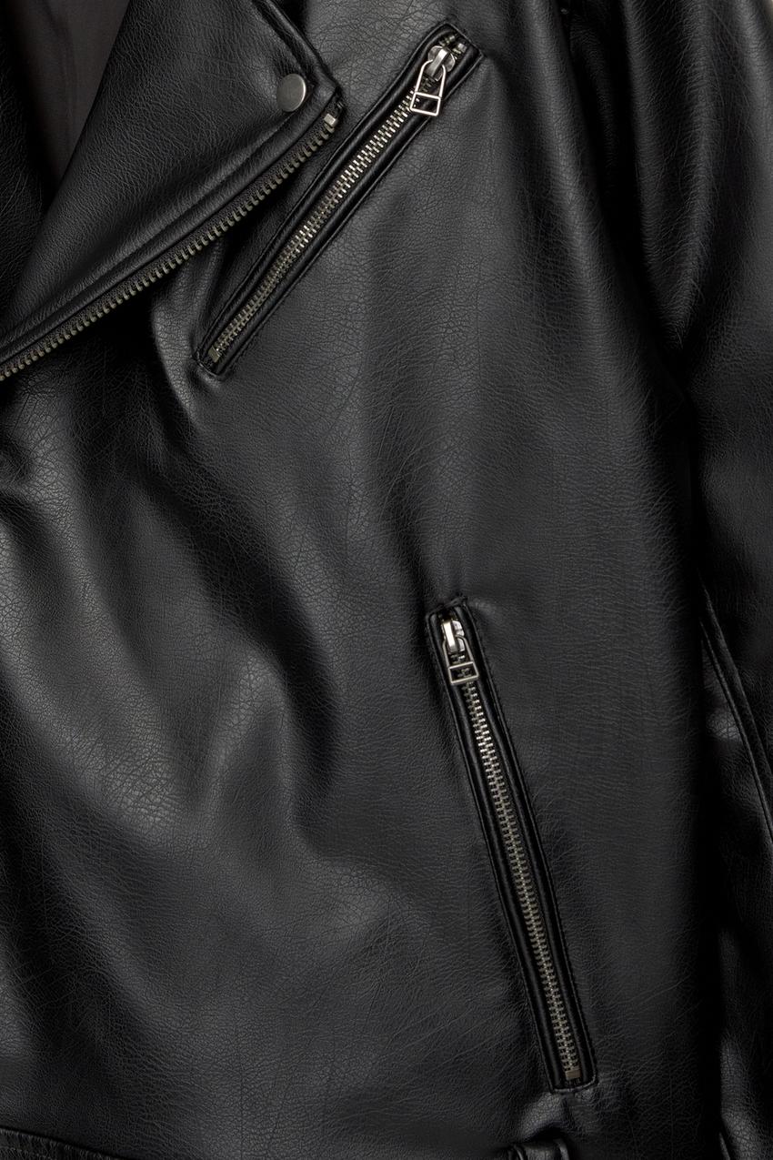Pull&Bear Leather Biker Jacket — black
