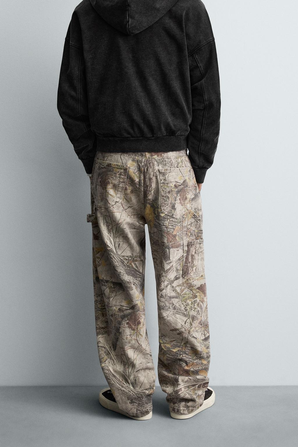Zara Printed Cargo Trousers — Beige