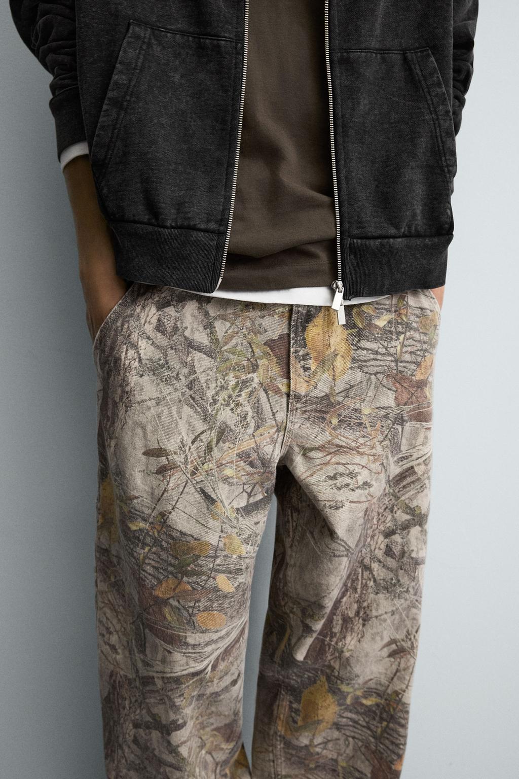 Zara Printed Cargo Trousers — Beige