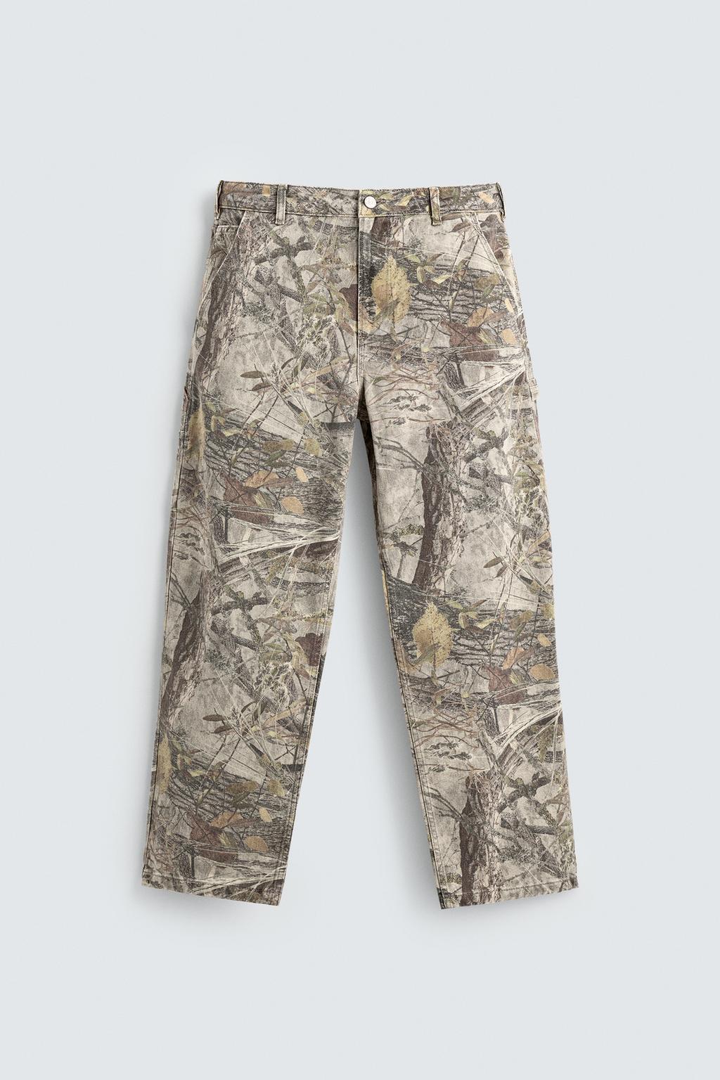 Zara Printed Cargo Trousers — Beige
