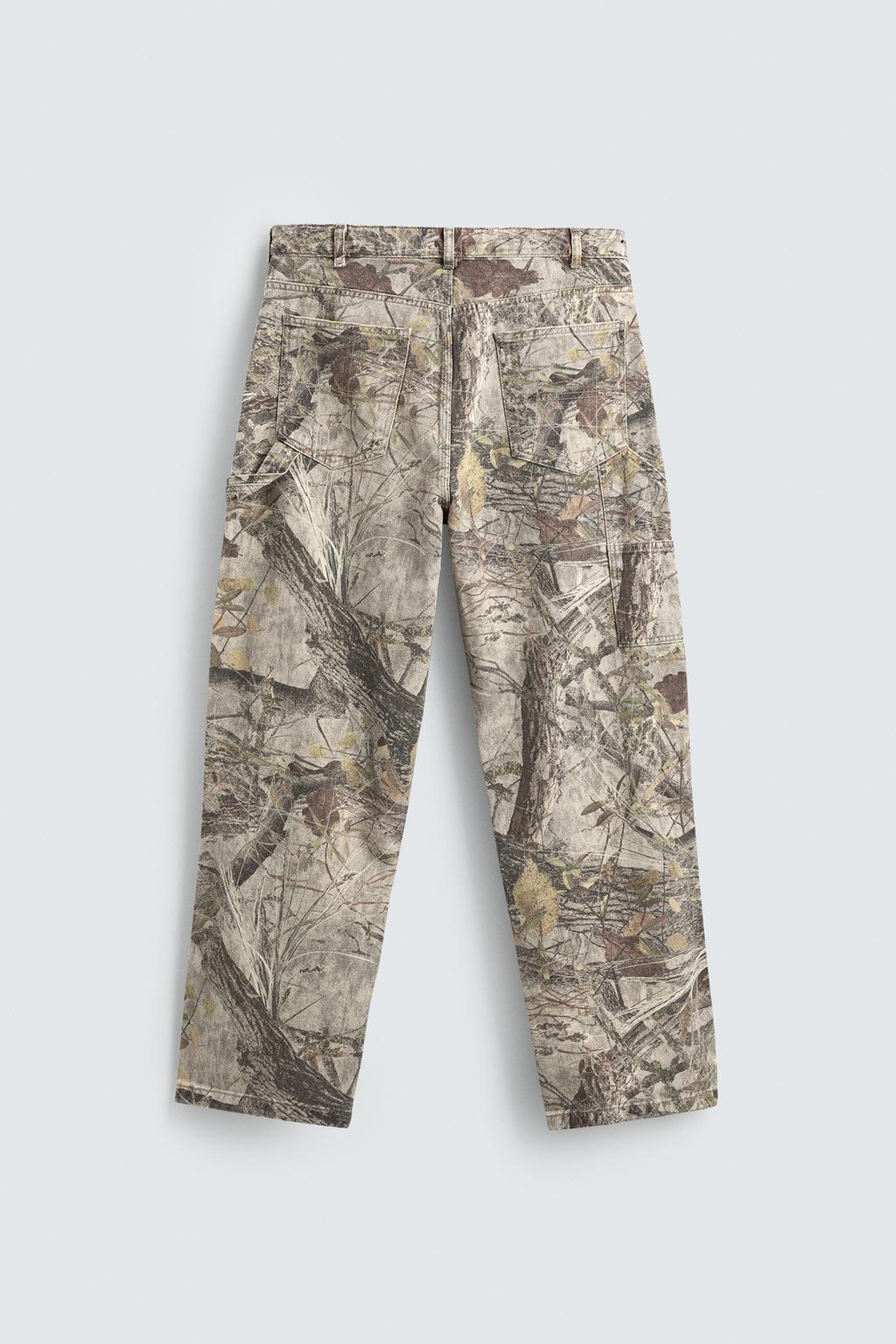 Zara Printed Cargo Trousers — Beige