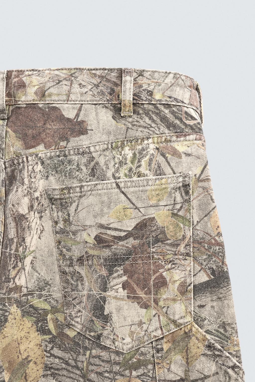 Zara Printed Cargo Trousers — Beige