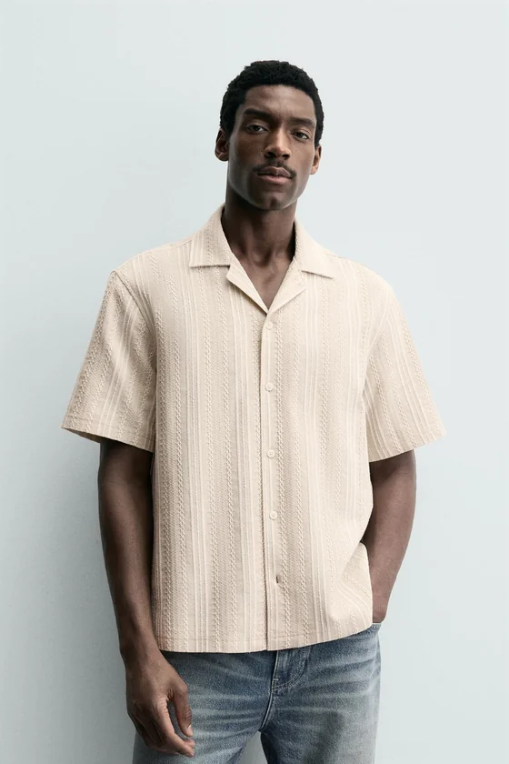 Chemise à motif jacquard géométrique camel | 4187/152/707