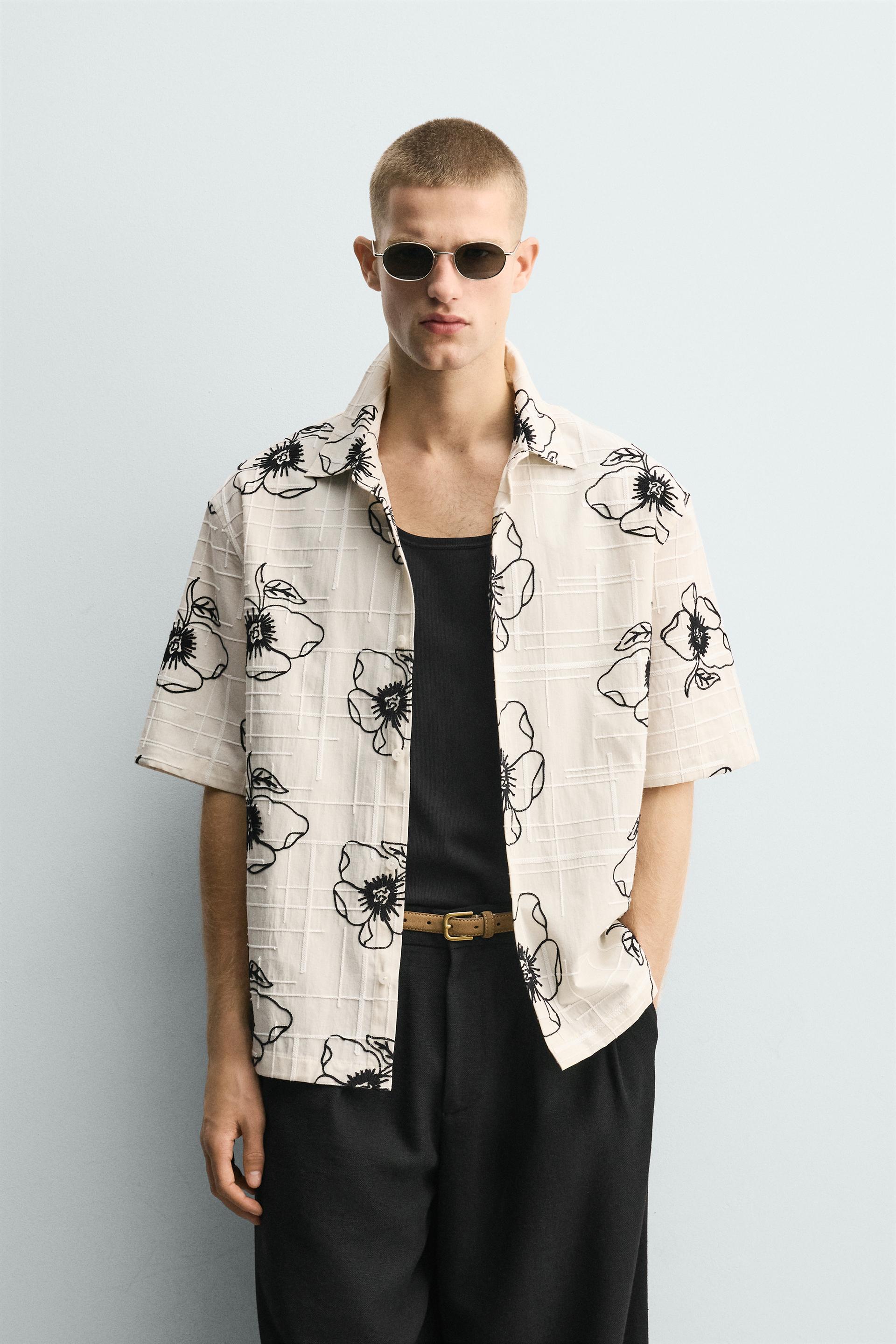 Zara FLORAL EMBROIDERED JACQUARD SHIRT — Off White
