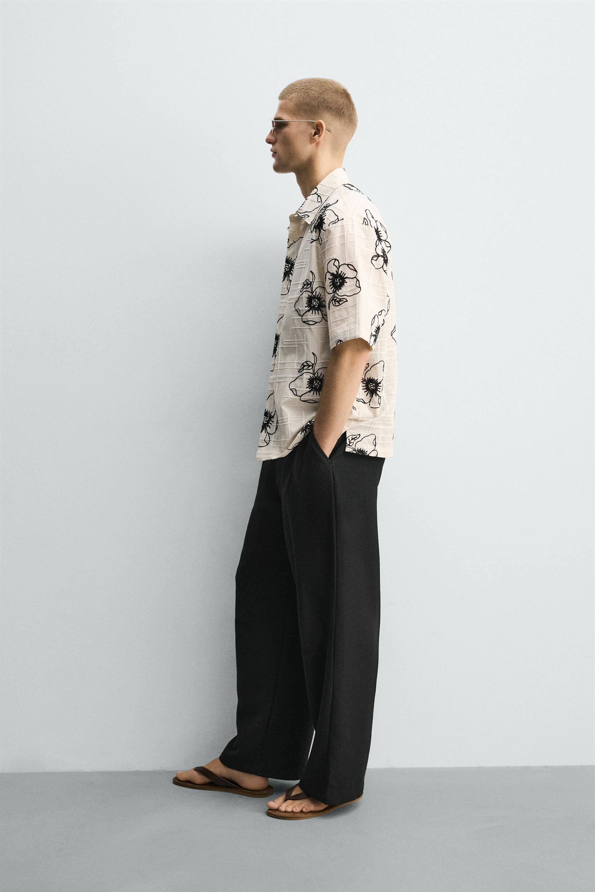 Zara FLORAL EMBROIDERED JACQUARD SHIRT — Off White