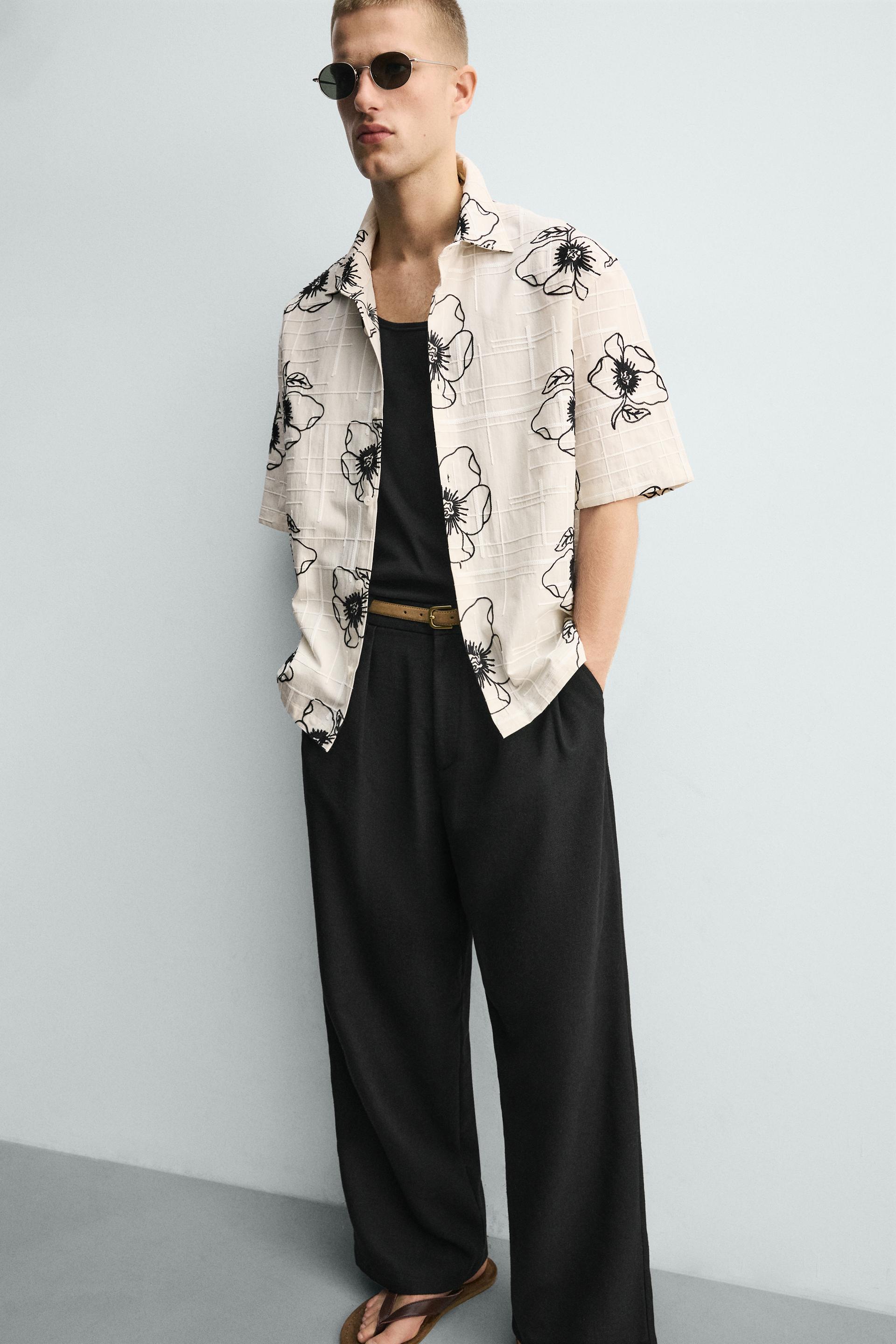 Zara FLORAL EMBROIDERED JACQUARD SHIRT — Off White