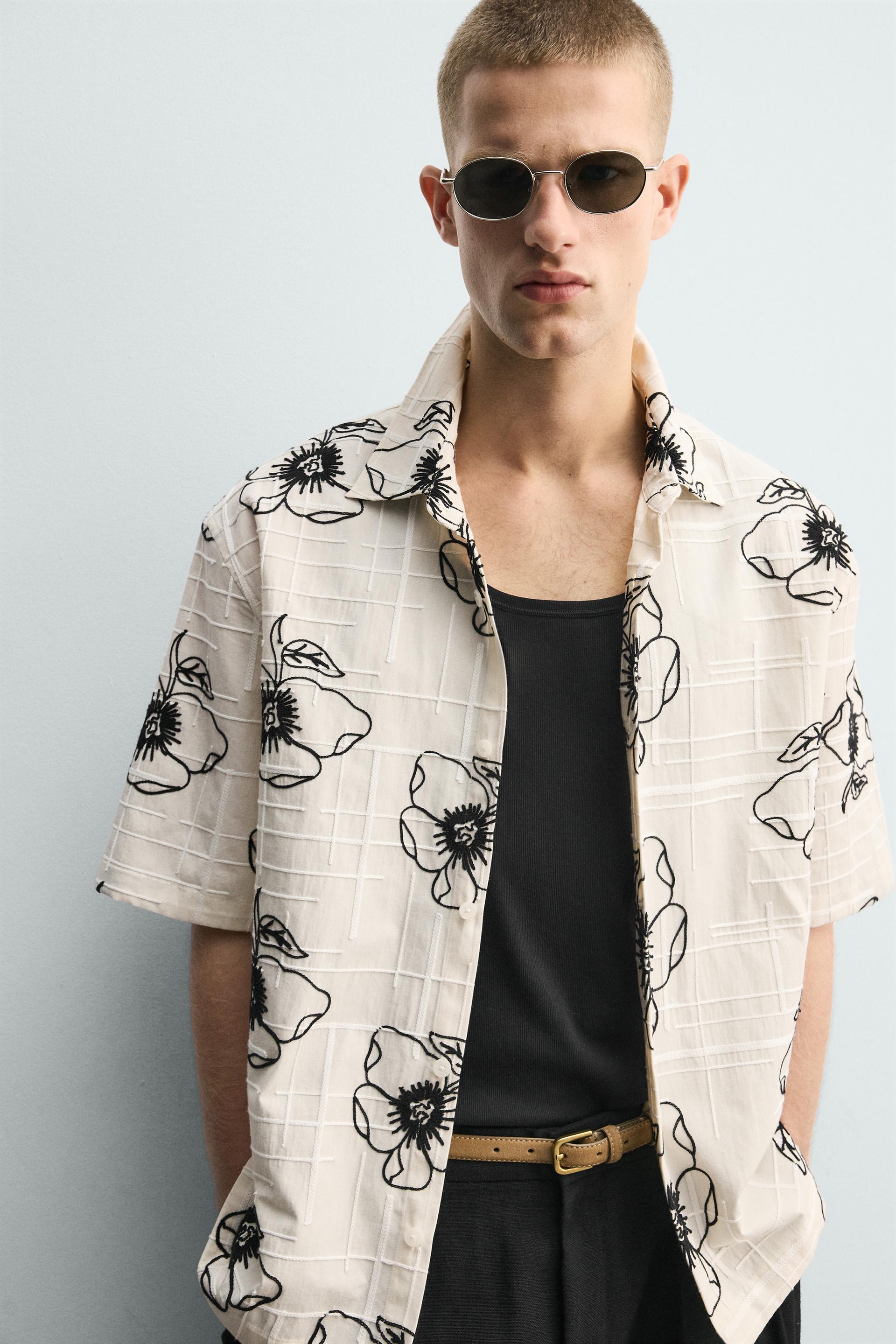 Zara FLORAL EMBROIDERED JACQUARD SHIRT — Off White
