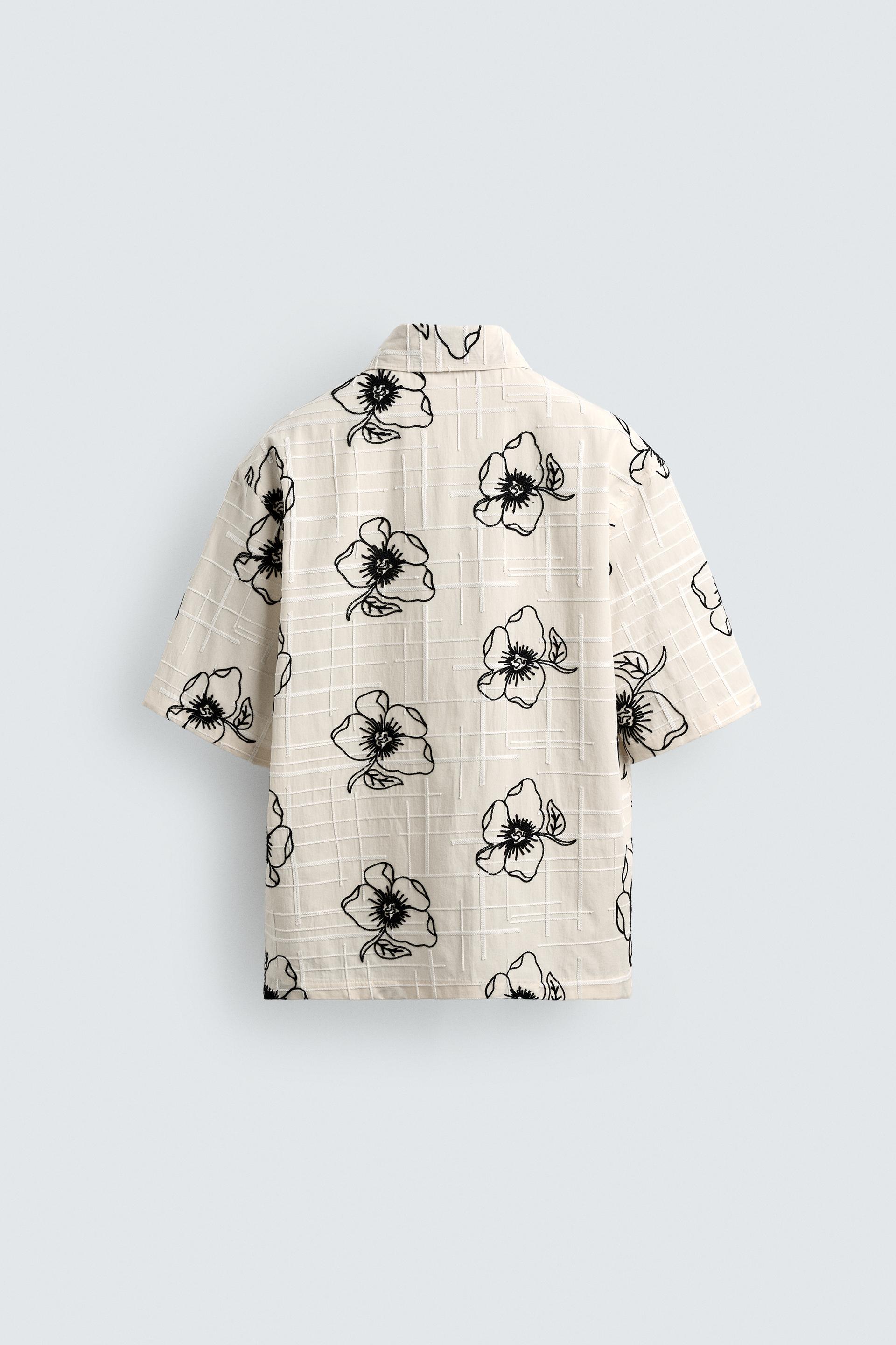 Zara FLORAL EMBROIDERED JACQUARD SHIRT — Off White