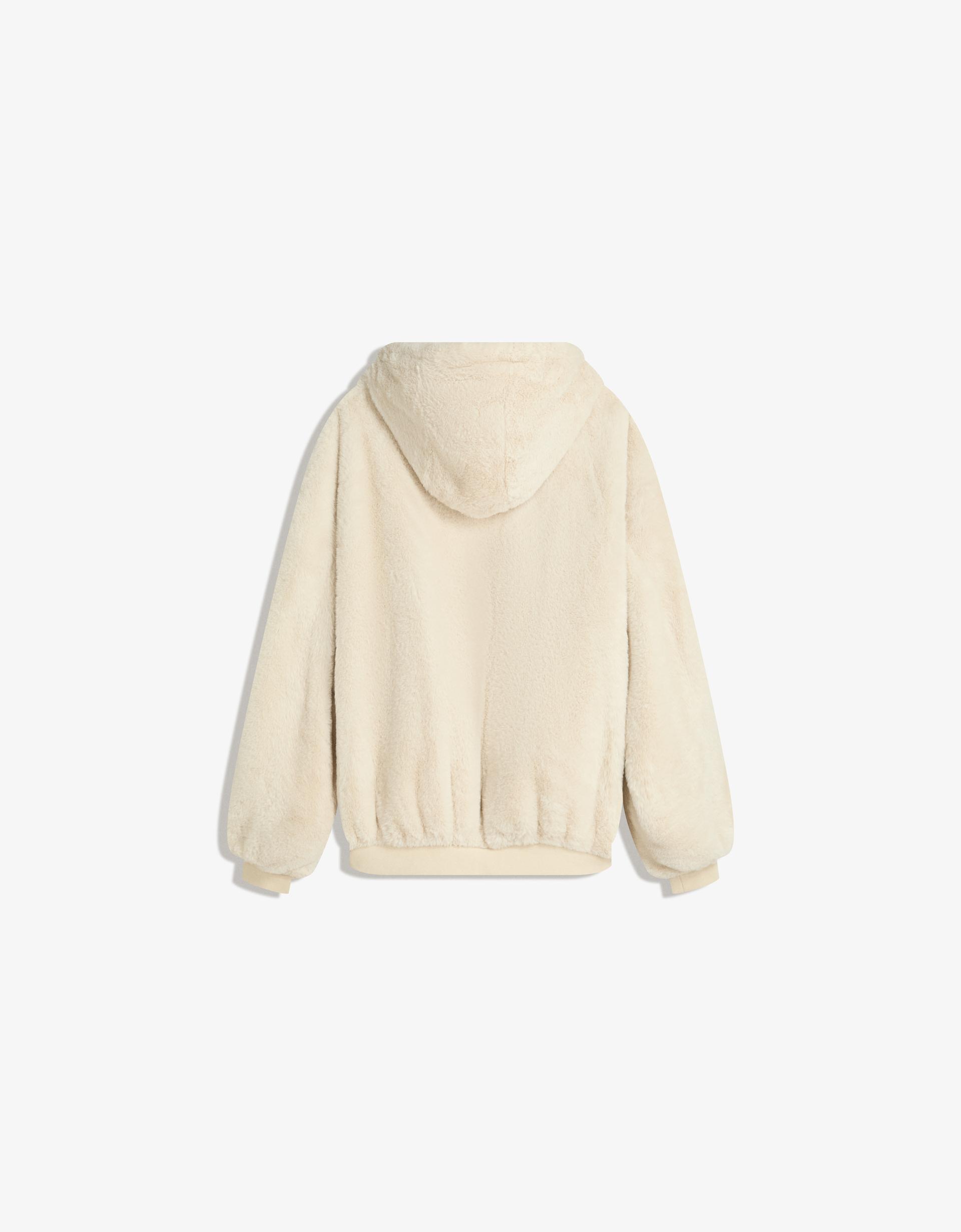 Bershka Hooded faux fur jacket — Ivory