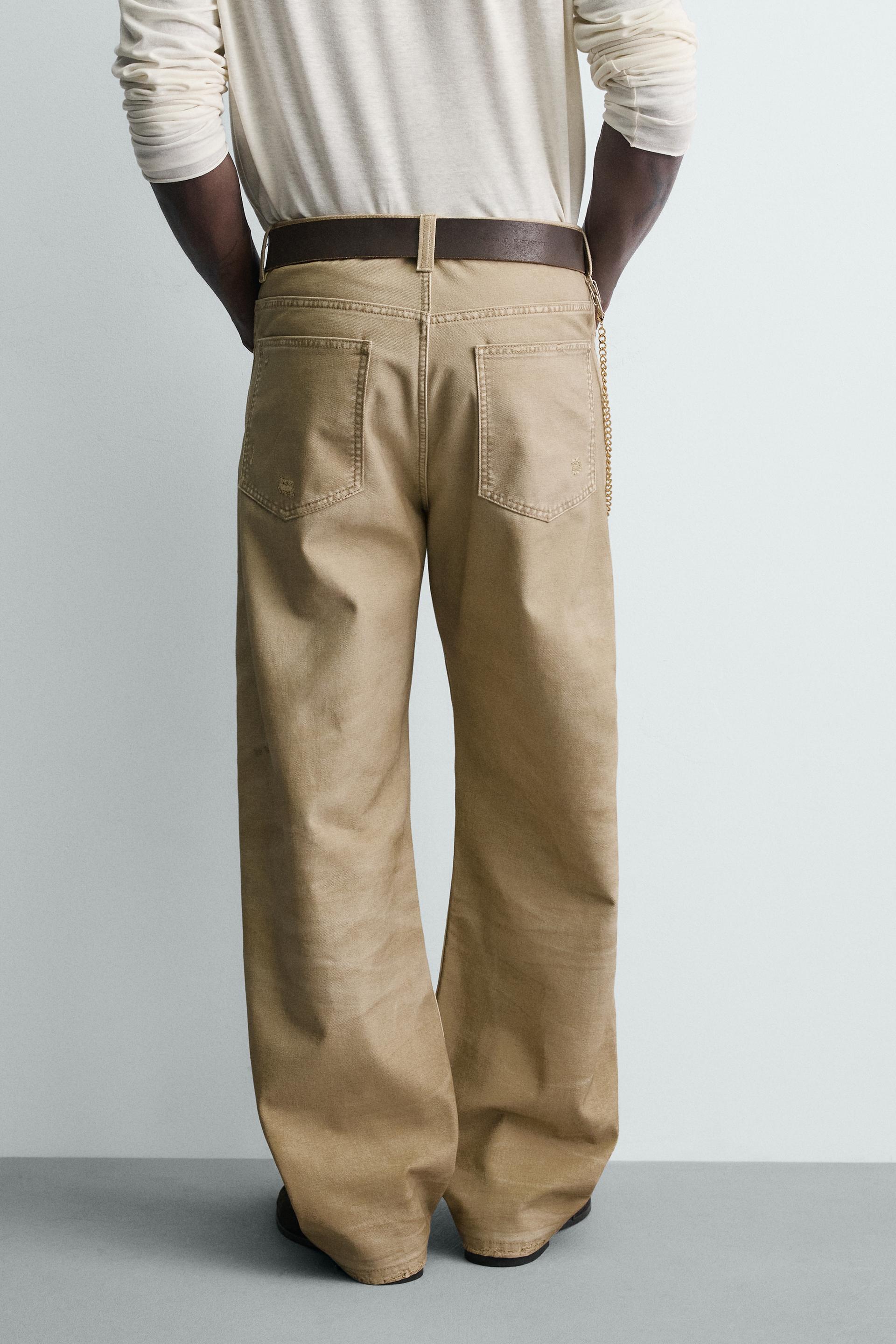Zara WASHED PRINTED STRAIGHT-LEG TROUSERS — camel