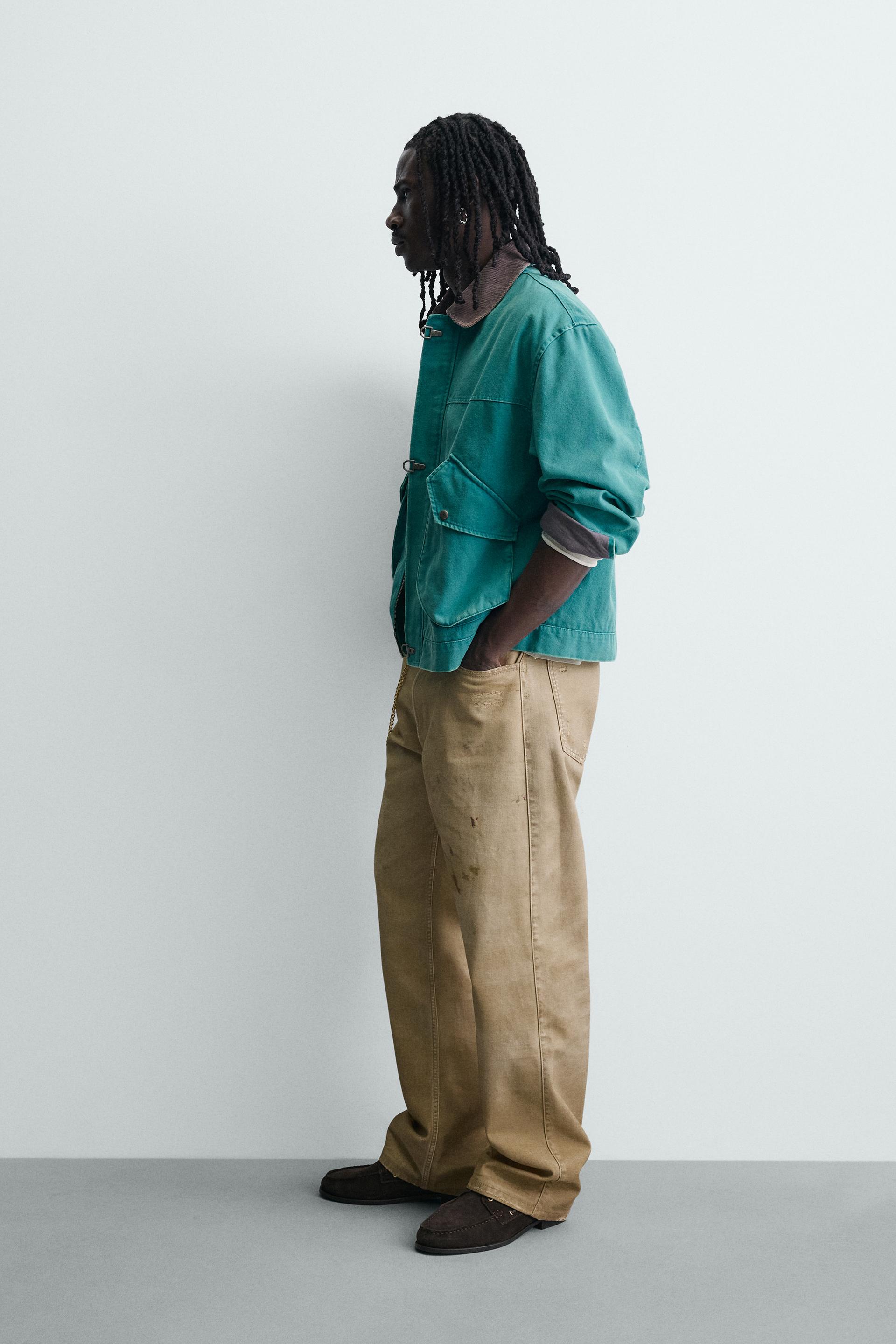 Zara WASHED PRINTED STRAIGHT-LEG TROUSERS — camel