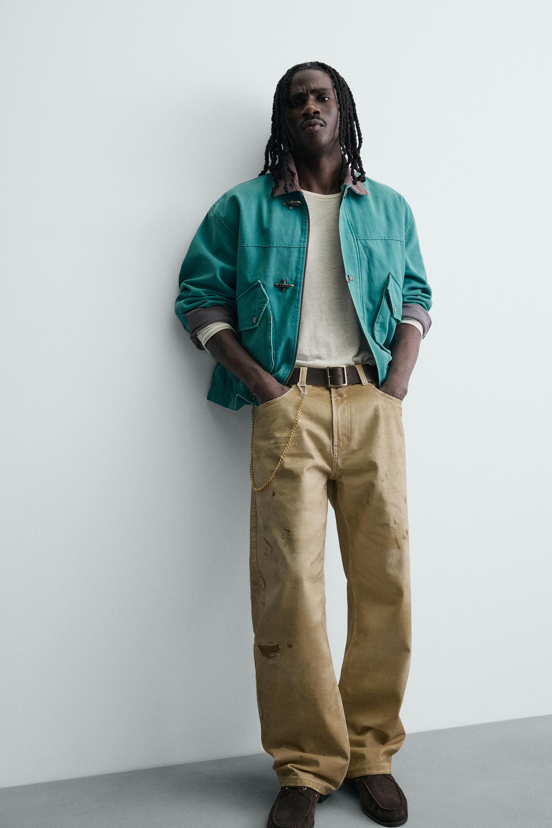 Zara WASHED PRINTED STRAIGHT-LEG TROUSERS — camel