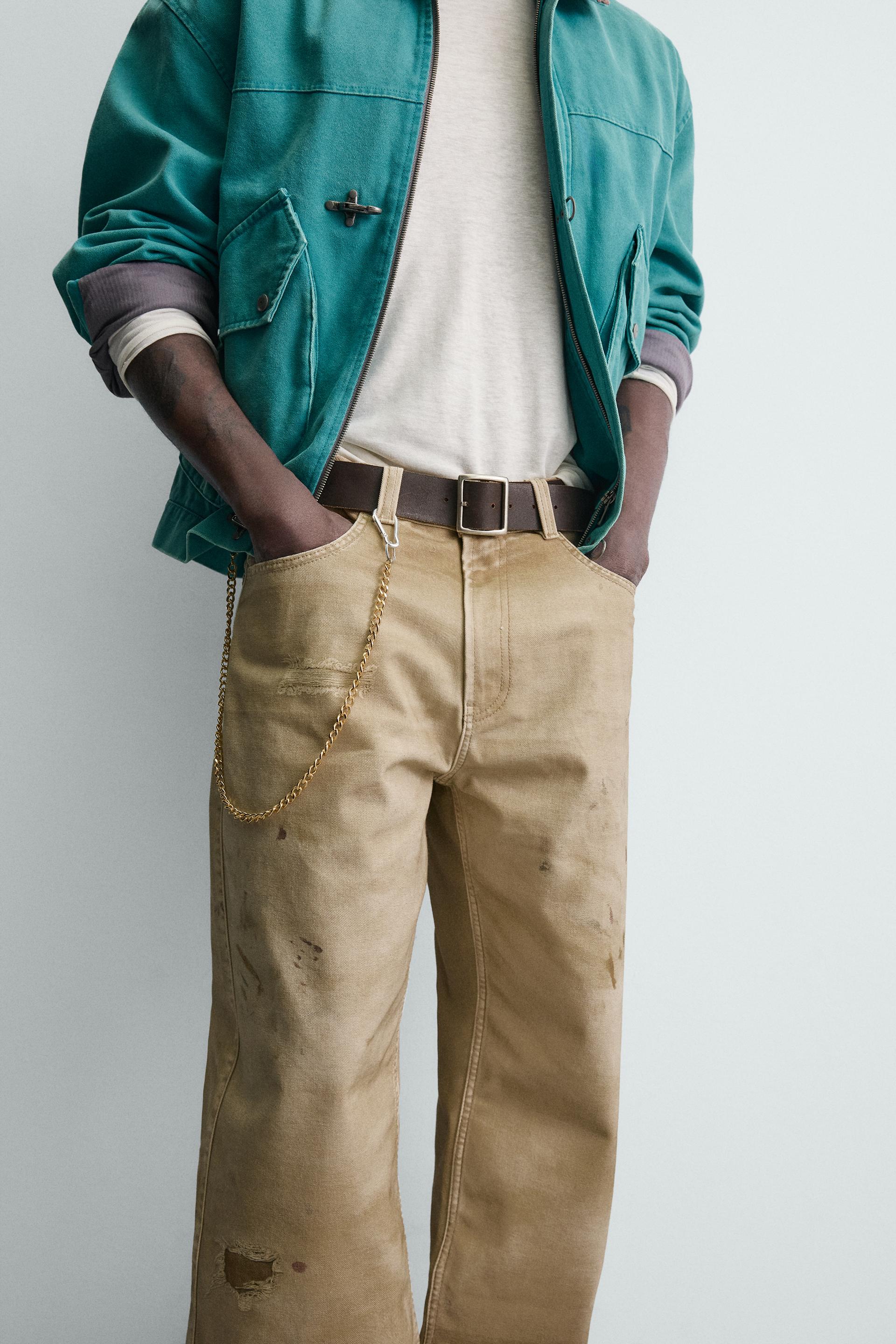 Zara WASHED PRINTED STRAIGHT-LEG TROUSERS — camel