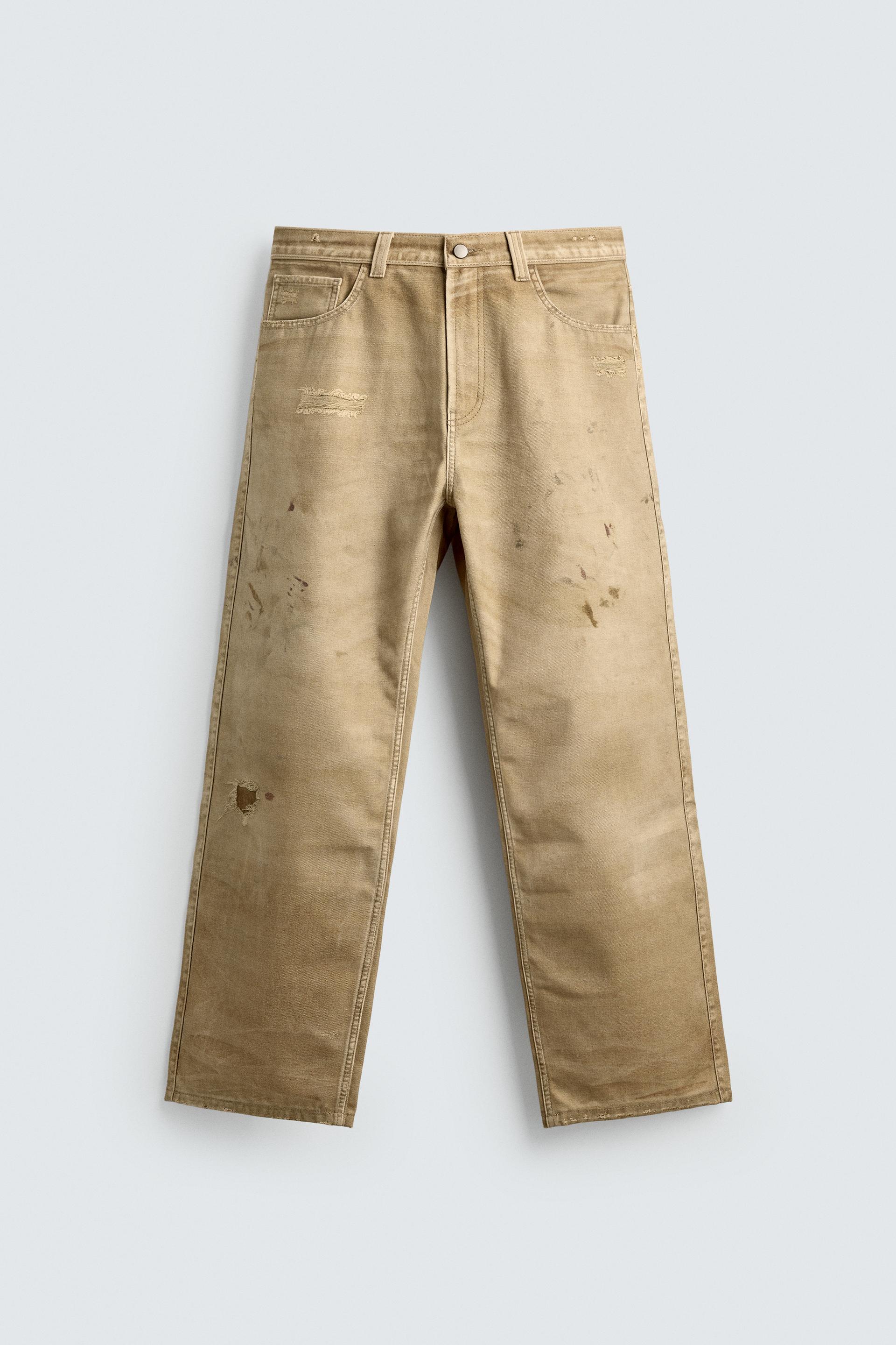 Zara WASHED PRINTED STRAIGHT-LEG TROUSERS — camel