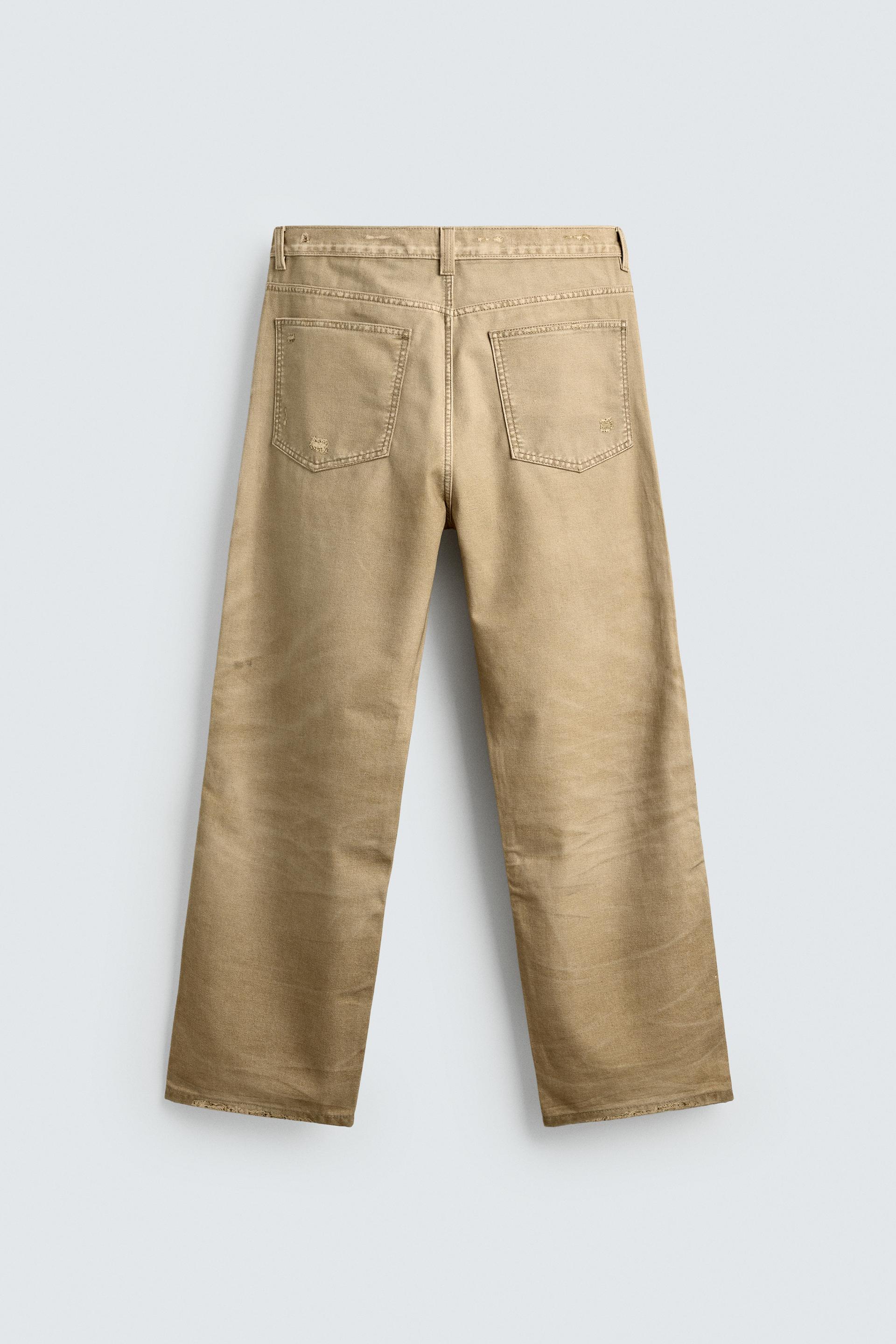 Zara WASHED PRINTED STRAIGHT-LEG TROUSERS — camel
