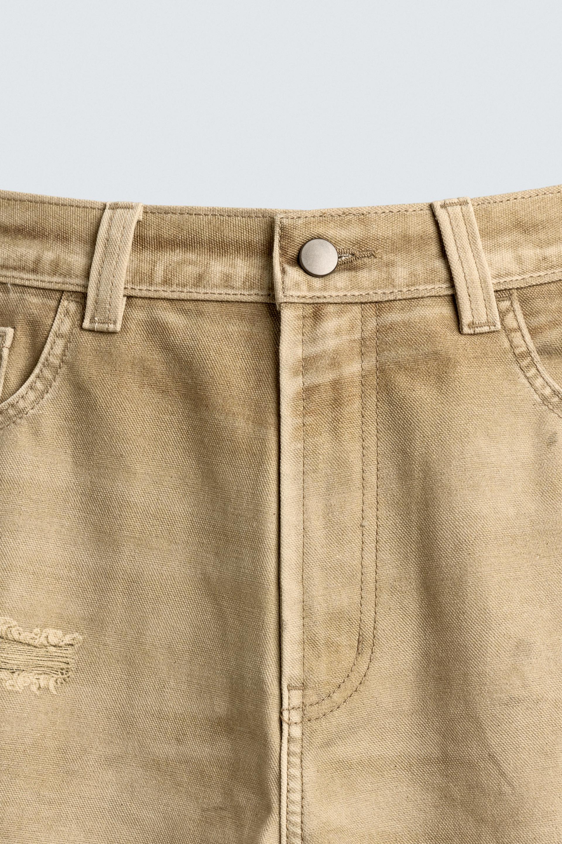 Zara WASHED PRINTED STRAIGHT-LEG TROUSERS — camel